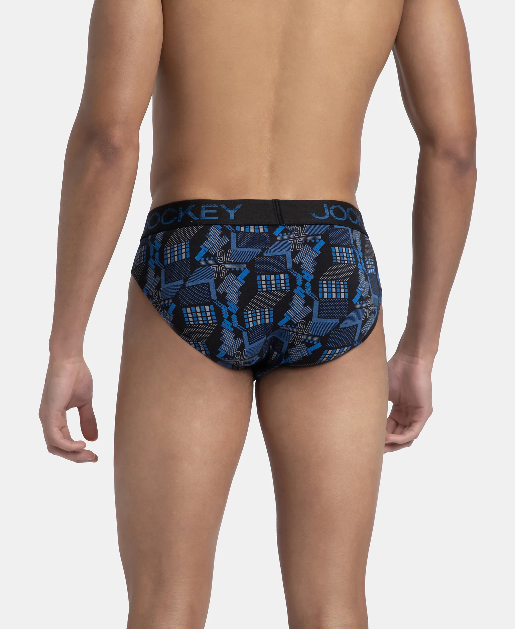 Super Combed Cotton Elastane Stretch Printed Brief with Ultrasoft Waistband - Black & Blue - Image 3