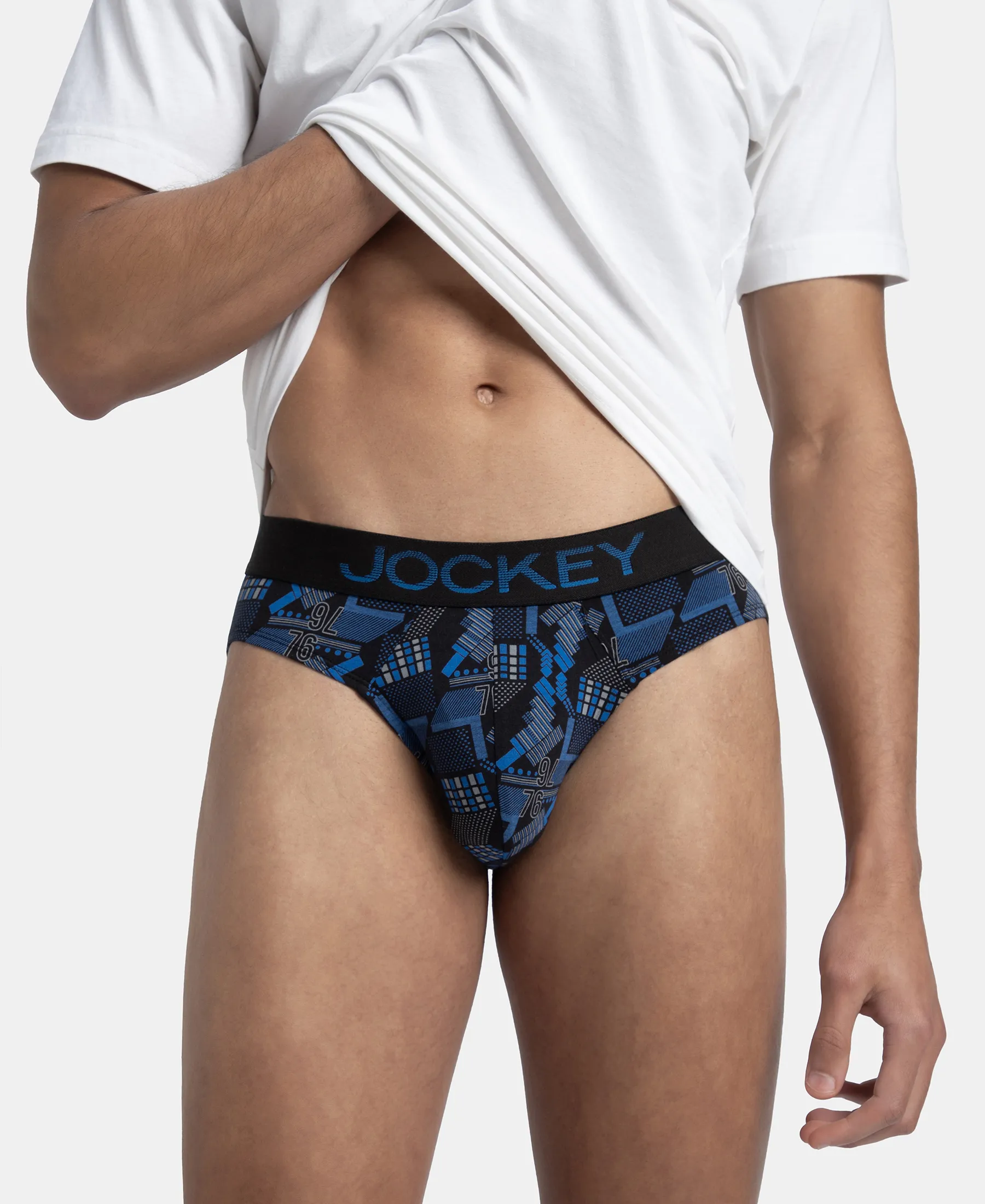Super Combed Cotton Elastane Stretch Printed Brief with Ultrasoft Waistband - Black & Blue - Image 5