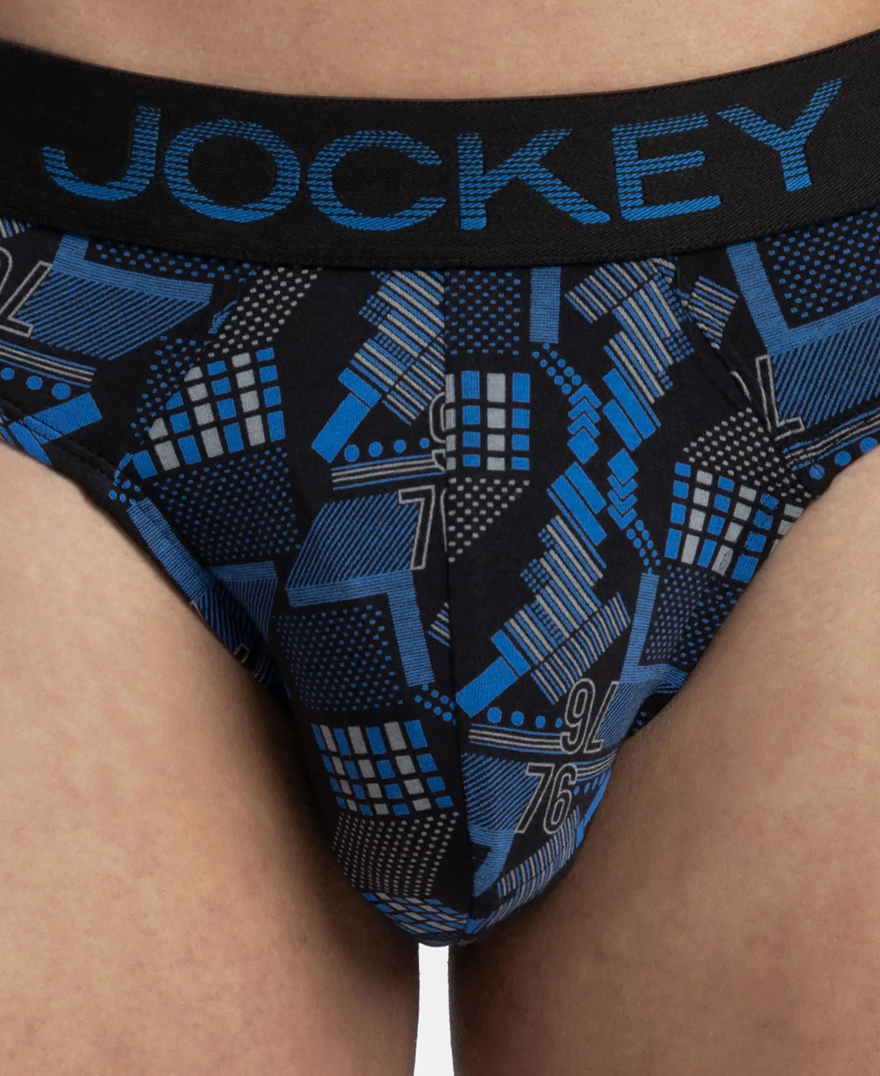 Super Combed Cotton Elastane Stretch Printed Brief with Ultrasoft Waistband - Black & Blue - Image 6