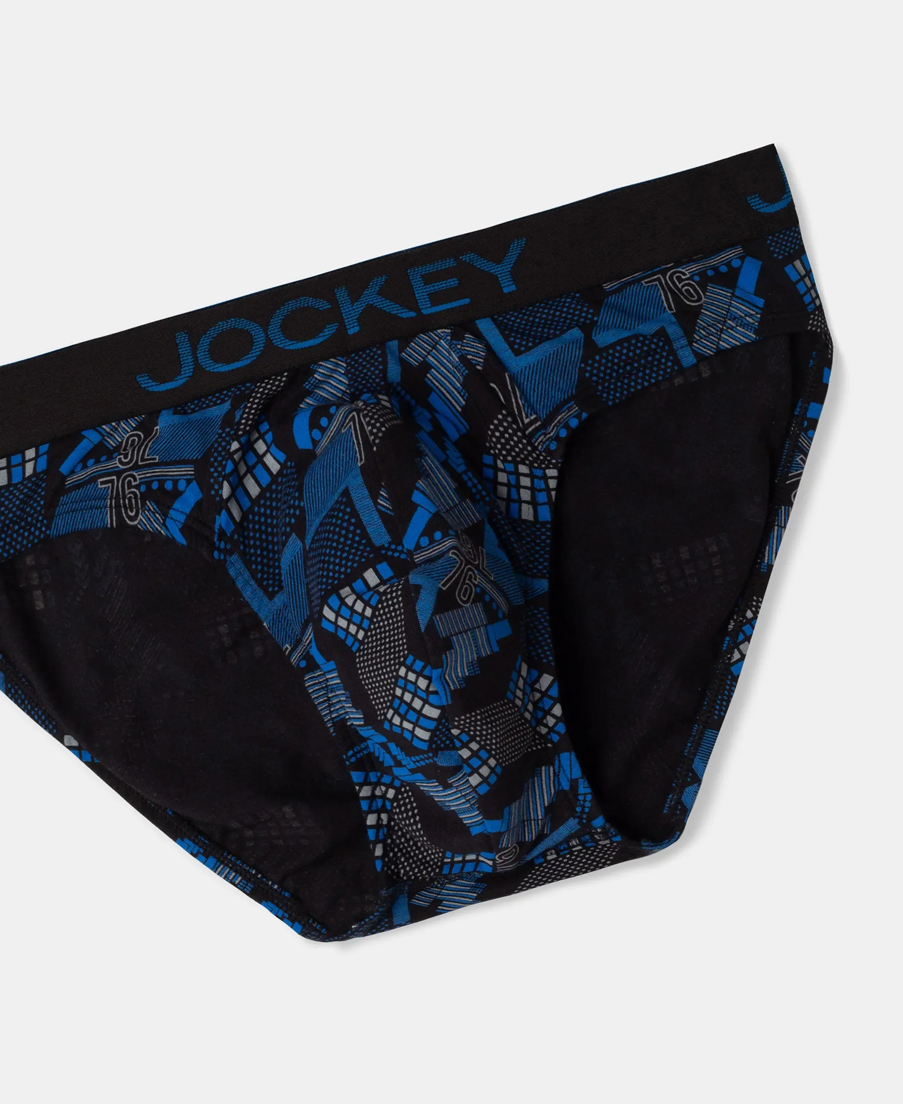 Super Combed Cotton Elastane Stretch Printed Brief with Ultrasoft Waistband - Black & Blue - Image 7