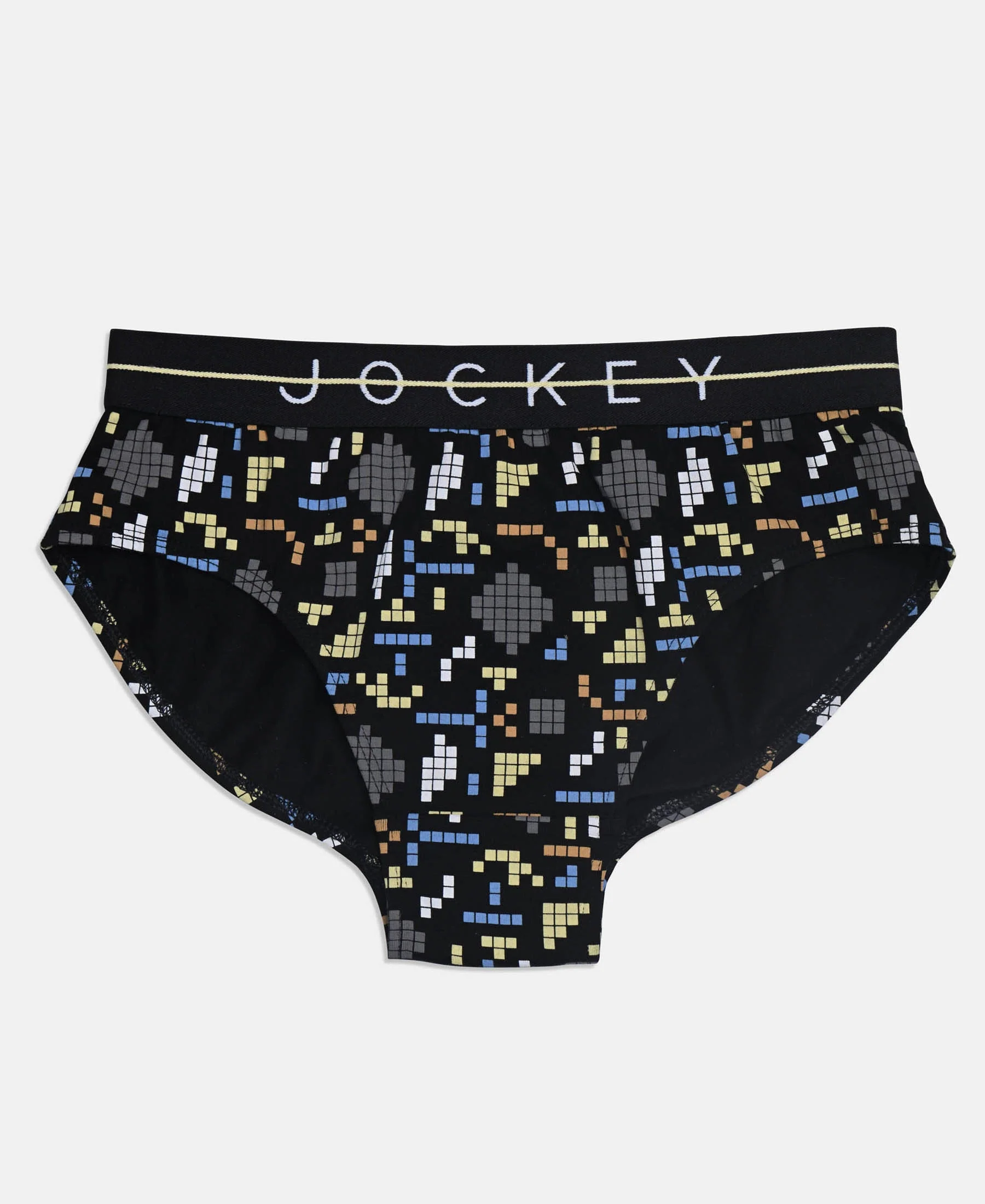 Super Combed Cotton Elastane Stretch Printed Brief with Ultrasoft Waistband - Black & Mellow Yellow (Pack of 2) - Image 2