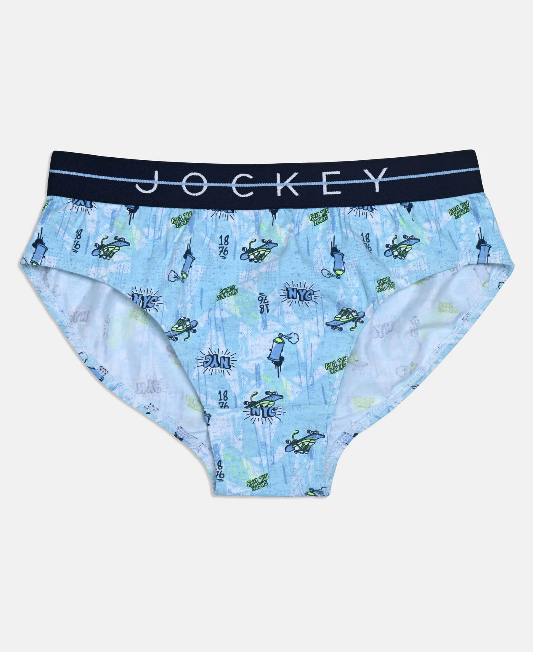 Super Combed Cotton Elastane Stretch Printed Brief with Ultrasoft Waistband - Ensign Blue & White (Pack of 2) - Image 6