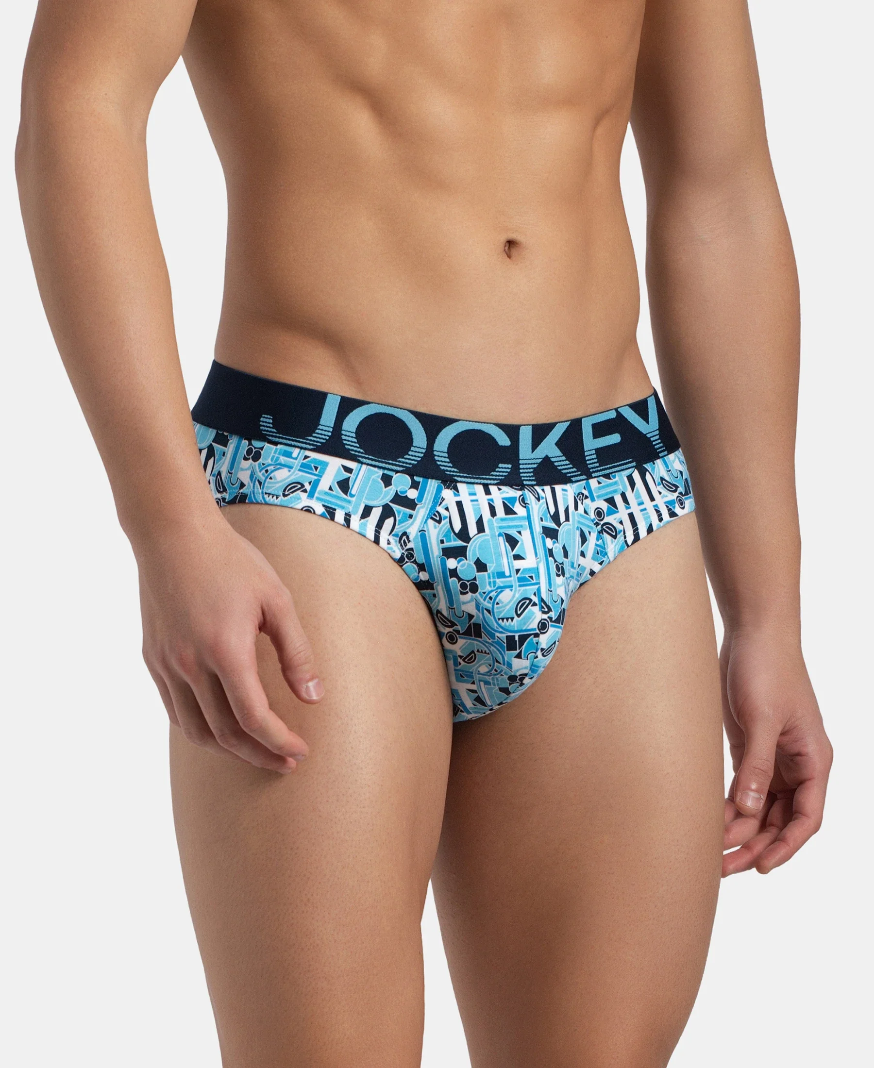 Super Combed Cotton Elastane Stretch Printed Brief with Ultrasoft Waistband - Navy Blue Grotto - Image 2