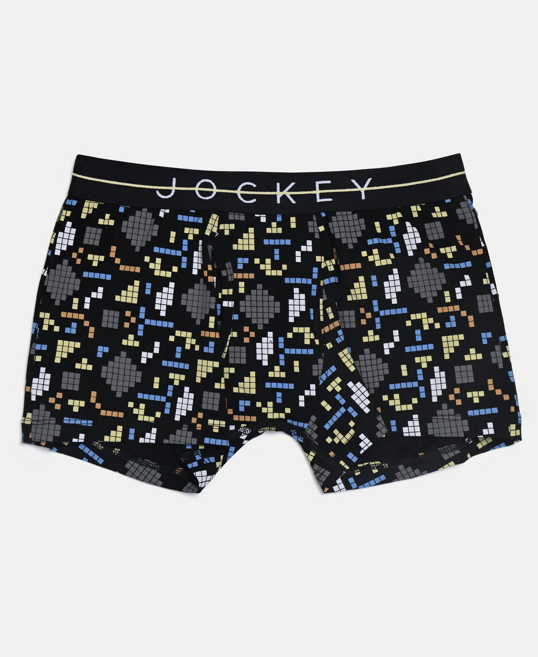 Super Combed Cotton Elastane Stretch Printed Trunk with Front Open Fly and Ultrasoft Waistband - Black & Mellow Yellow (Pack of 2) - Image 2