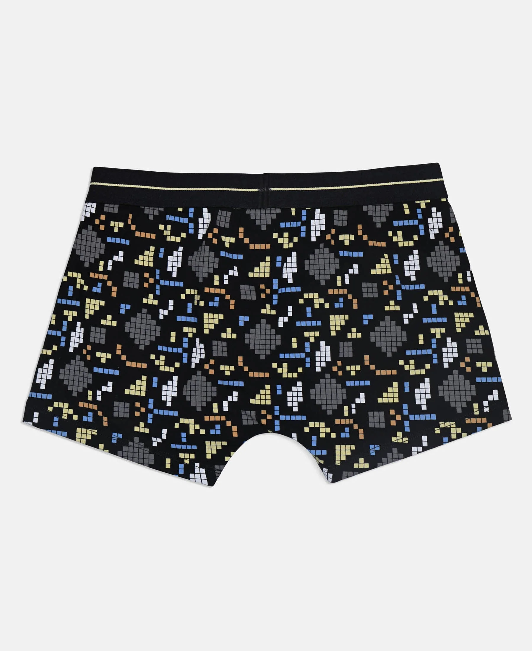 Super Combed Cotton Elastane Stretch Printed Trunk with Front Open Fly and Ultrasoft Waistband - Black & Mellow Yellow (Pack of 2) - Image 3