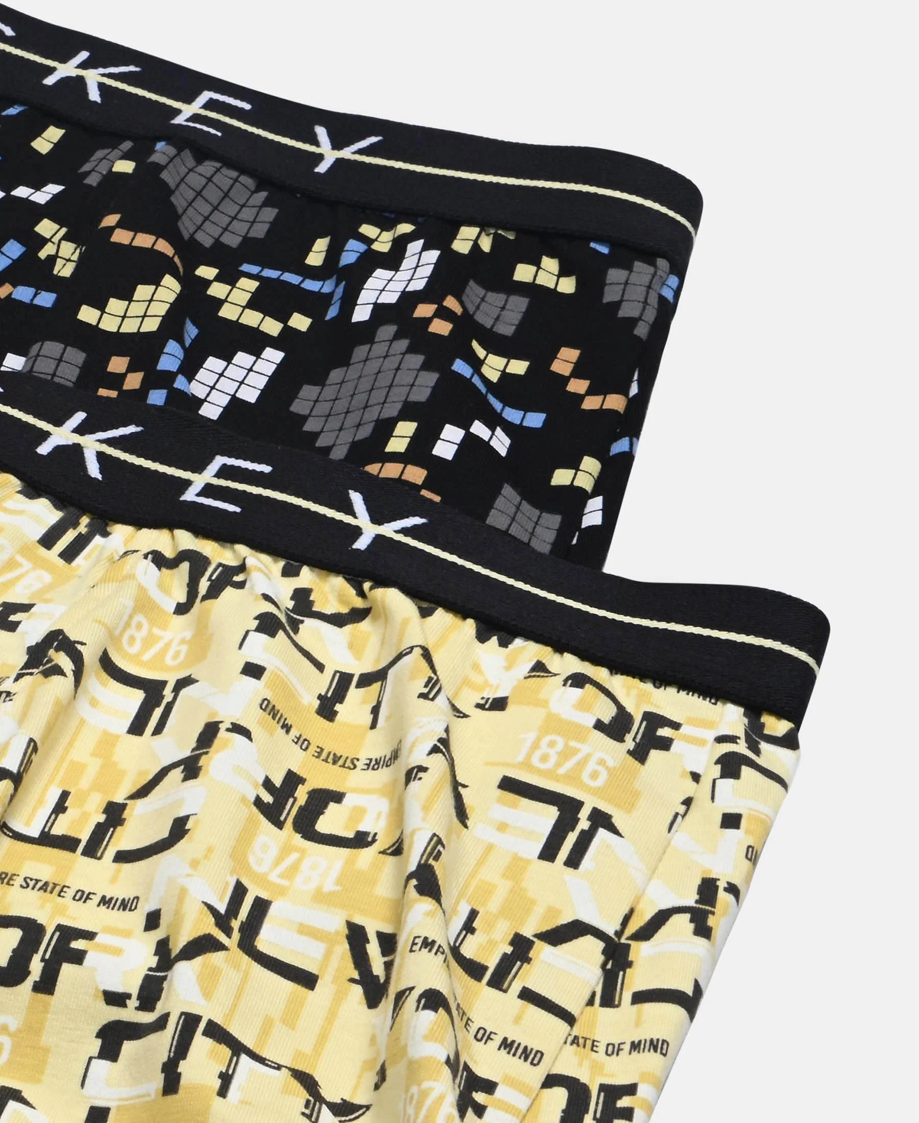 Super Combed Cotton Elastane Stretch Printed Trunk with Front Open Fly and Ultrasoft Waistband - Black & Mellow Yellow (Pack of 2) - Image 4