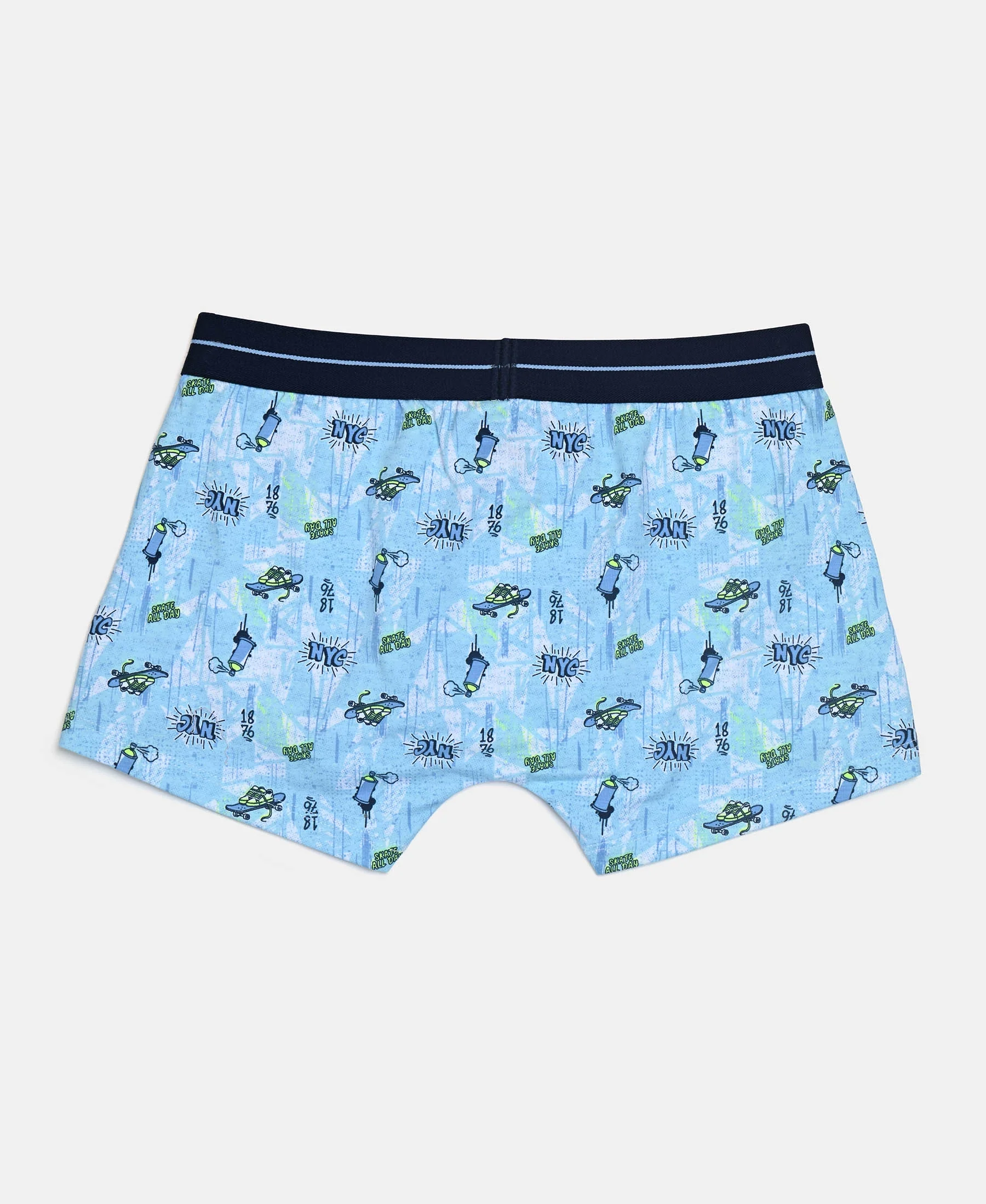 Super Combed Cotton Elastane Stretch Printed Trunk with Front Open Fly and Ultrasoft Waistband - Ensign Blue & White (Pack of 2) - Image 3