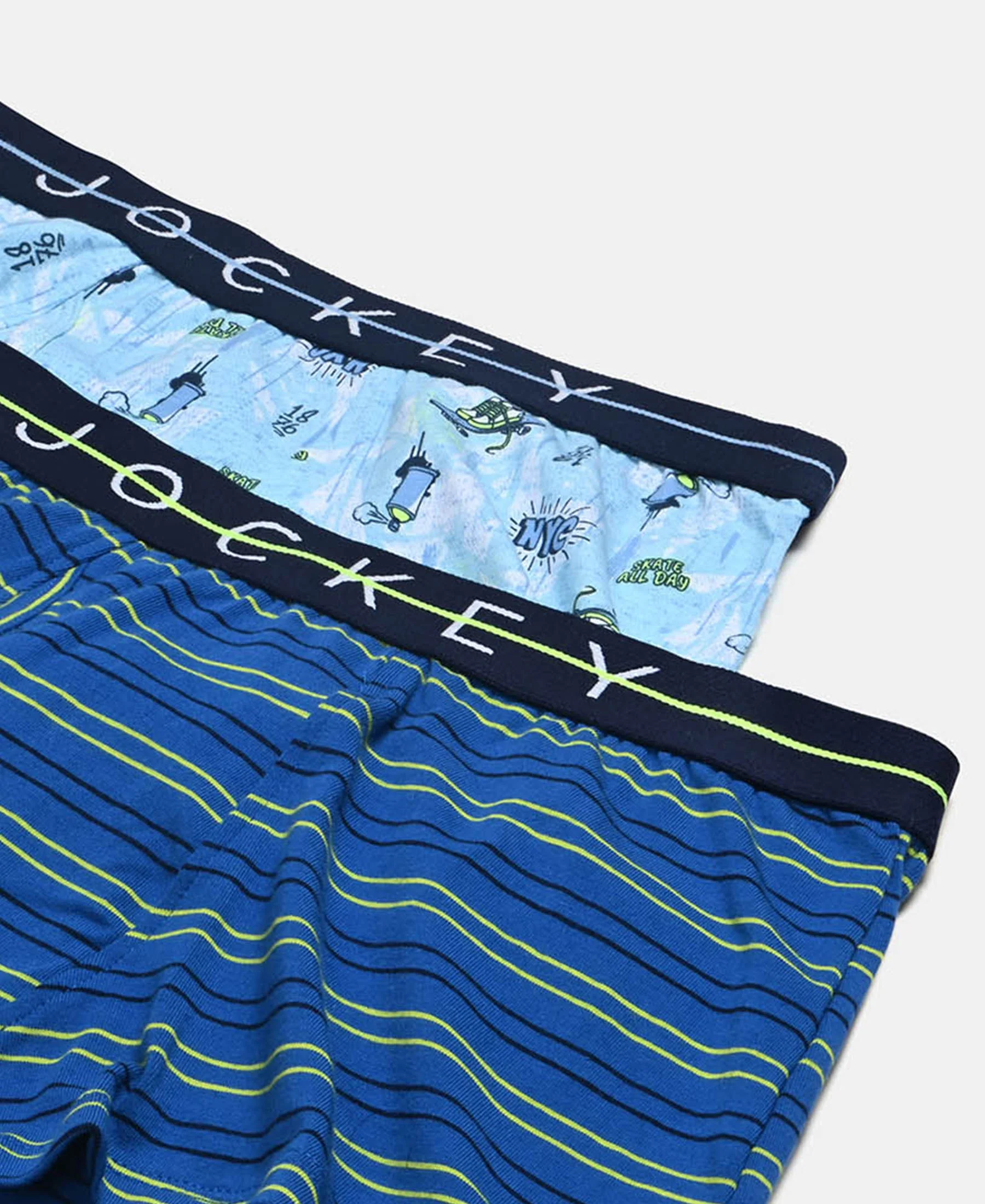 Super Combed Cotton Elastane Stretch Printed Trunk with Front Open Fly and Ultrasoft Waistband - Ensign Blue & White (Pack of 2) - Image 4