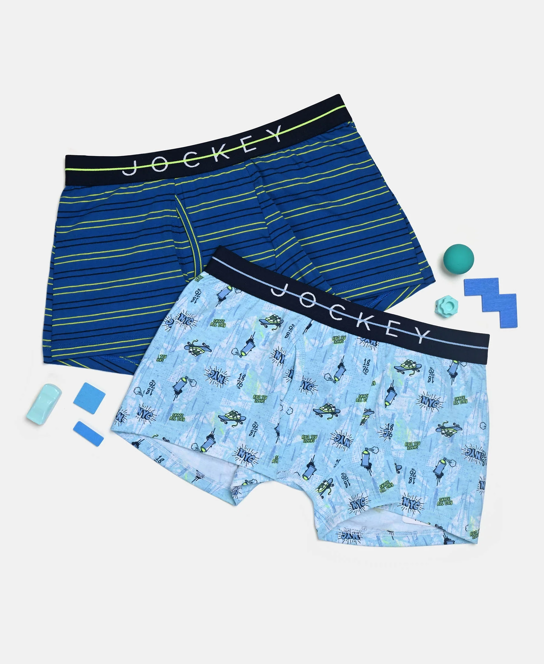 Super Combed Cotton Elastane Stretch Printed Trunk with Front Open Fly and Ultrasoft Waistband - Ensign Blue & White (Pack of 2) - Image 5
