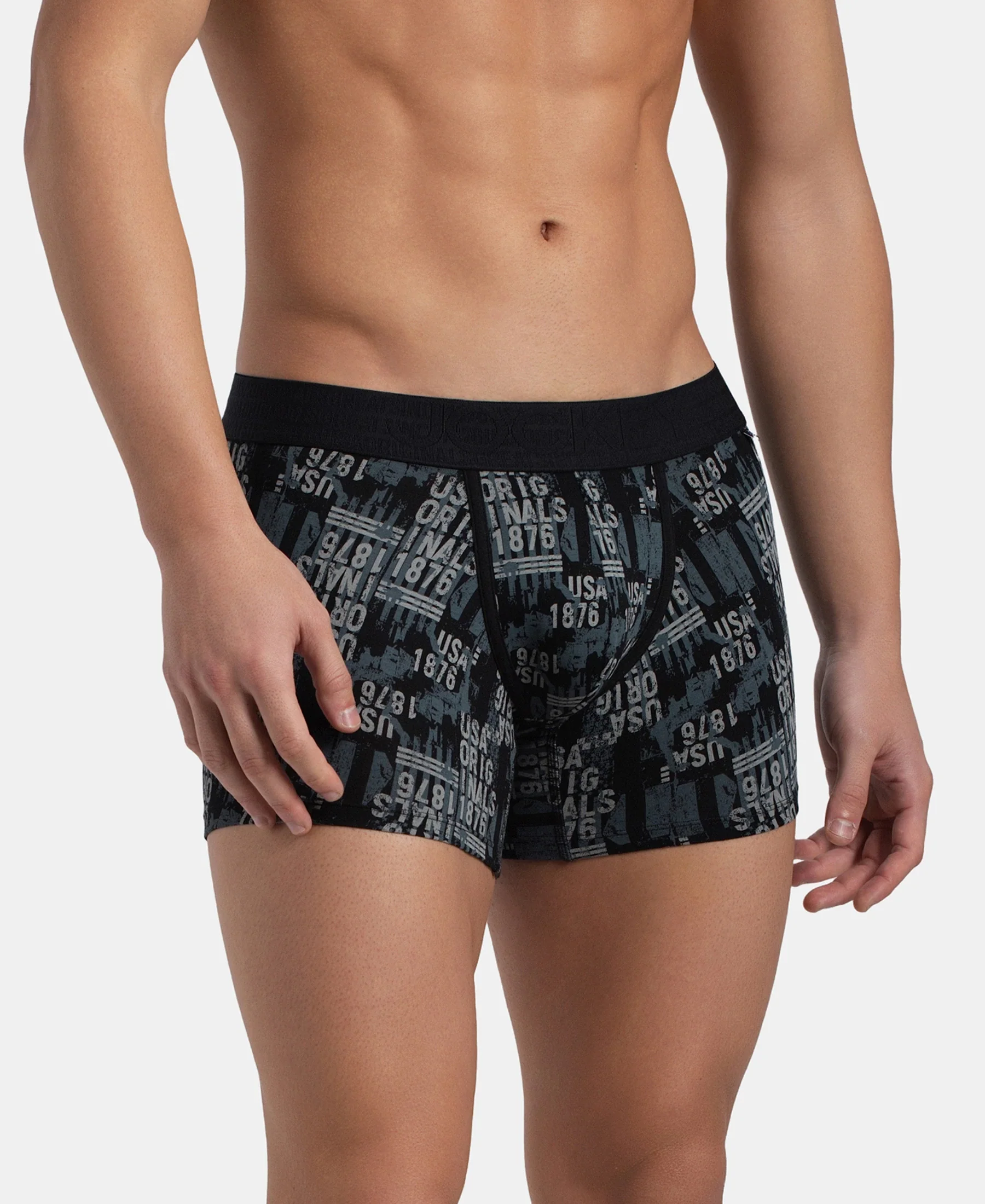 Super Combed Cotton Elastane Stretch Printed Trunk with Ultrasoft Waistband - Black - Image 2