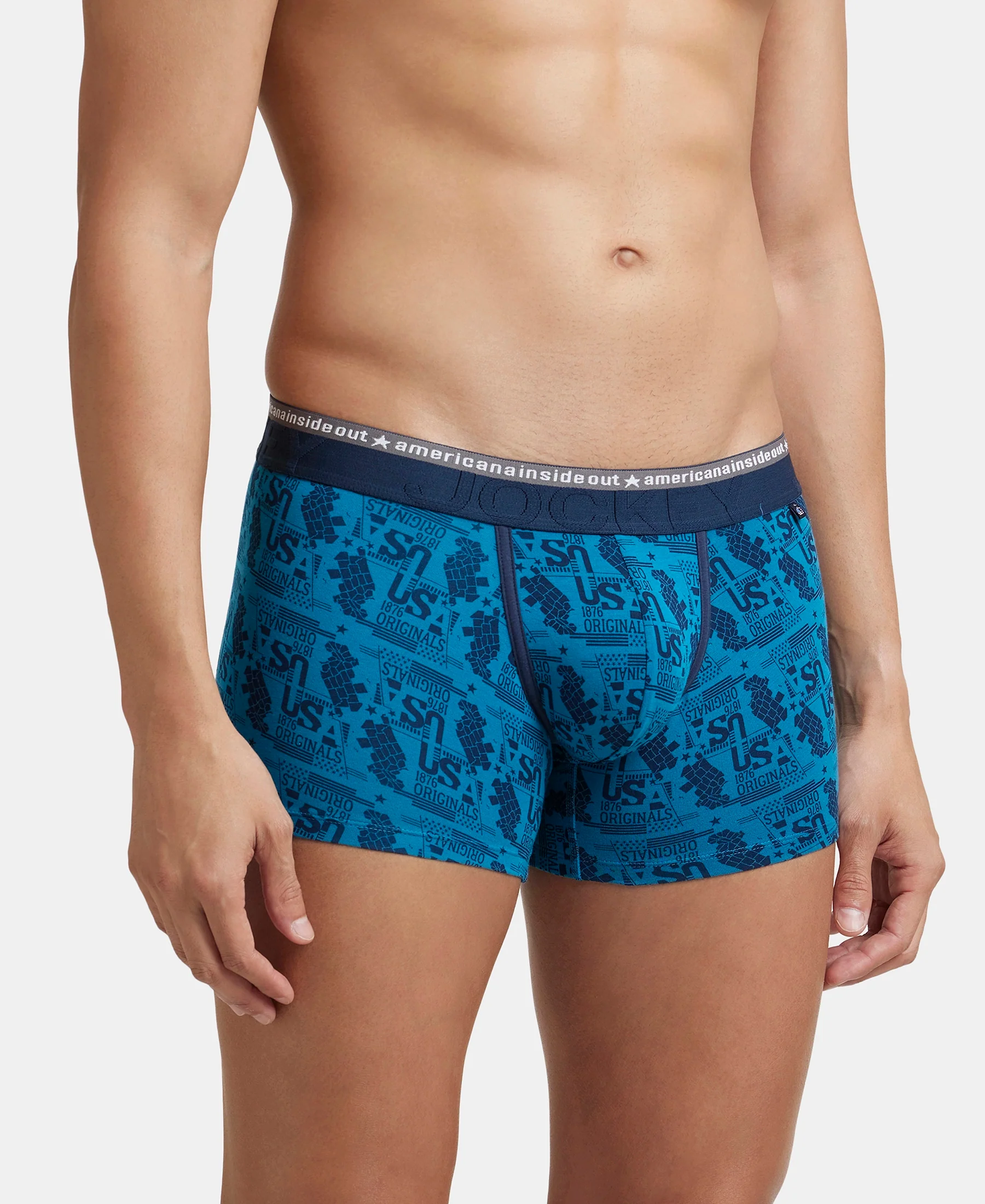 Super Combed Cotton Elastane Stretch Printed Trunk with Ultrasoft Waistband - Bright Teal - Image 2