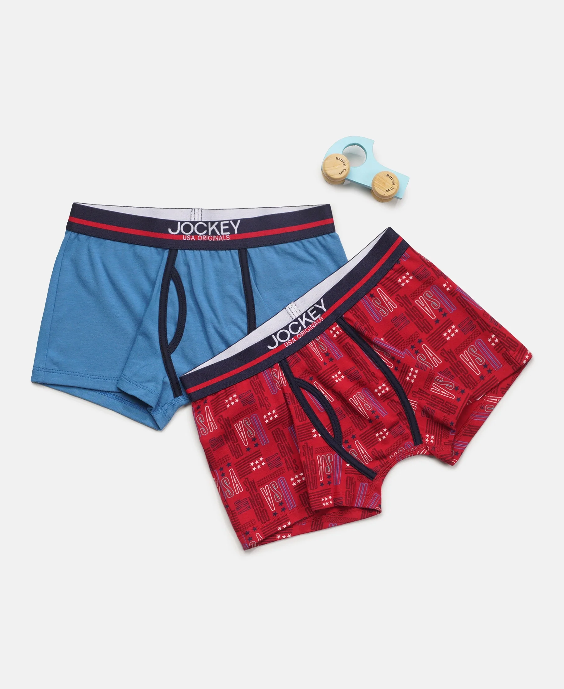 Super Combed Cotton Elastane Stretch Printed Trunk with Ultrasoft Waistband - Chili Pepper & Vallarta Blue (Pack of 2) - Image 5