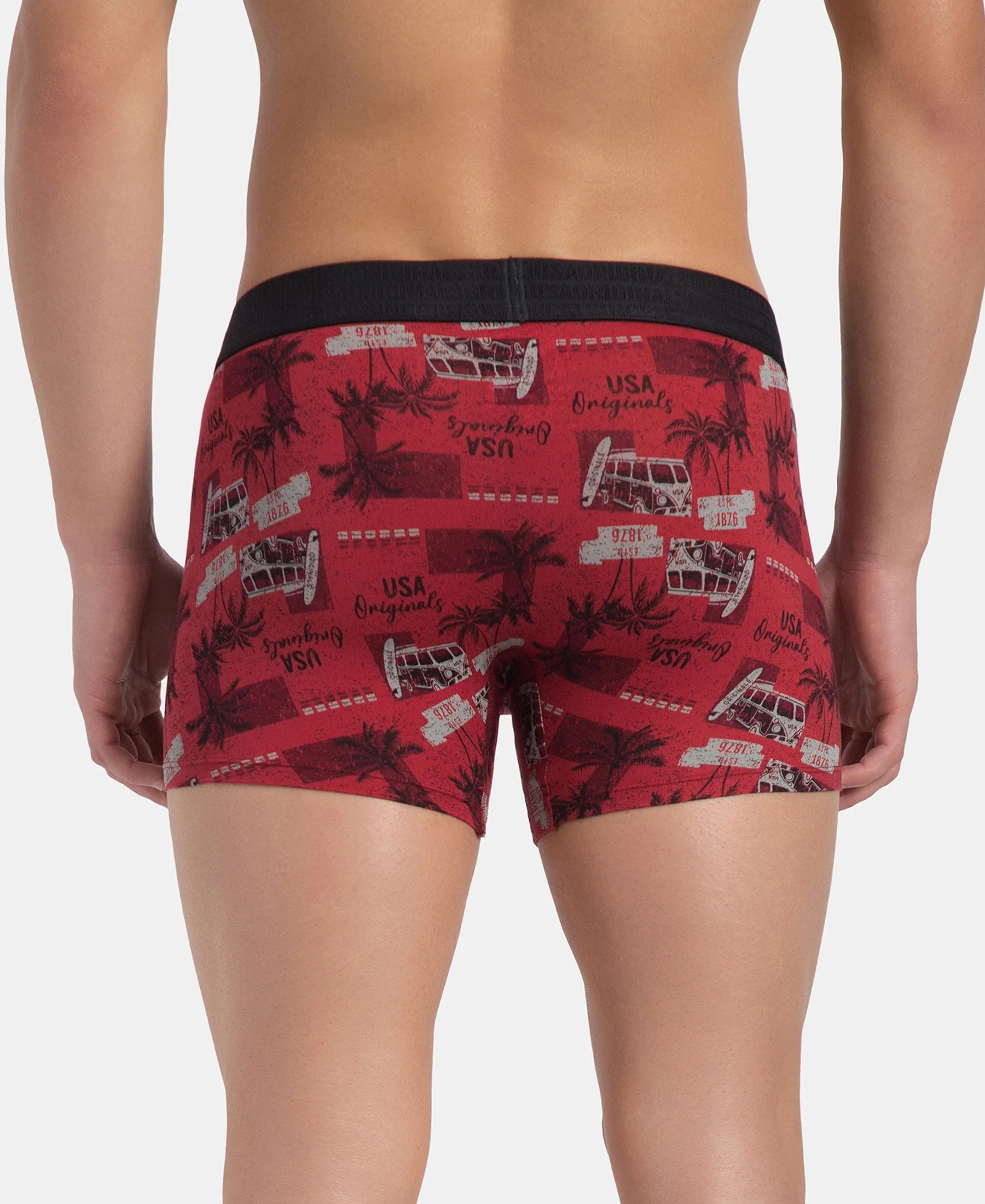 Super Combed Cotton Elastane Stretch Printed Trunk with Ultrasoft Waistband - Karanda Red - Image 3
