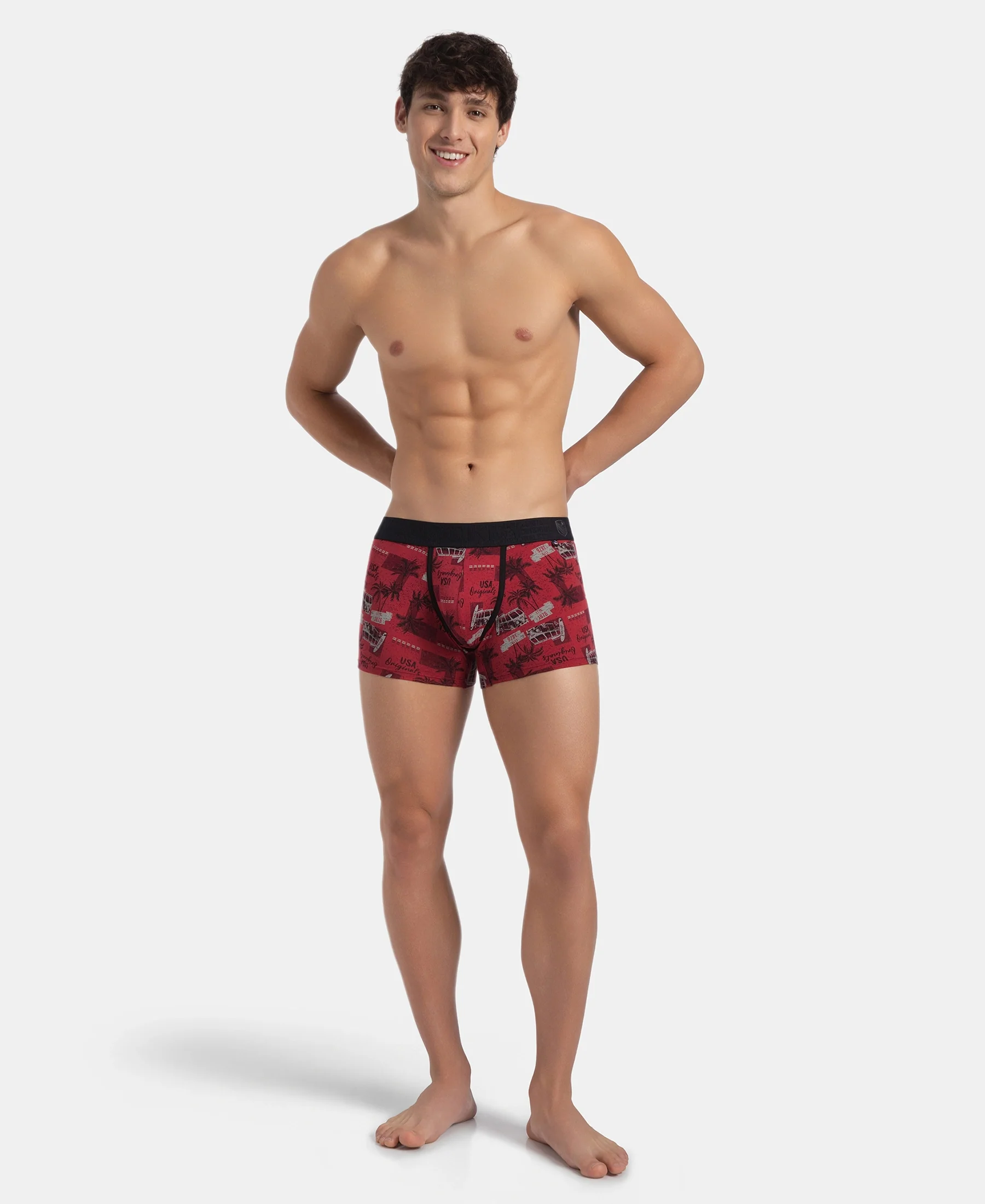Super Combed Cotton Elastane Stretch Printed Trunk with Ultrasoft Waistband - Karanda Red - Image 4