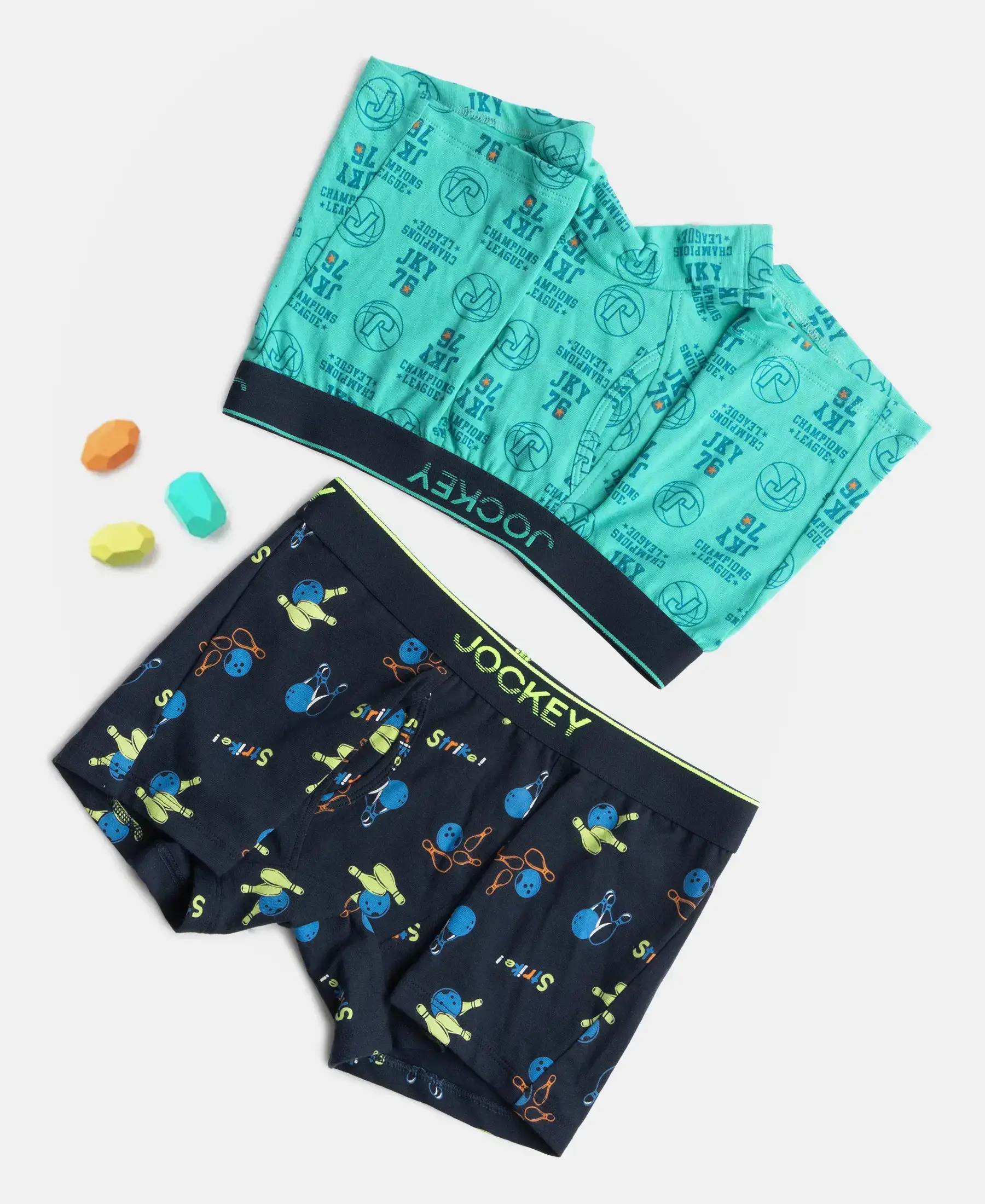 Super Combed Cotton Elastane Stretch Printed Trunk with Ultrasoft Waistband - Navy & Billiard Green (Pack of 2) - Image 5