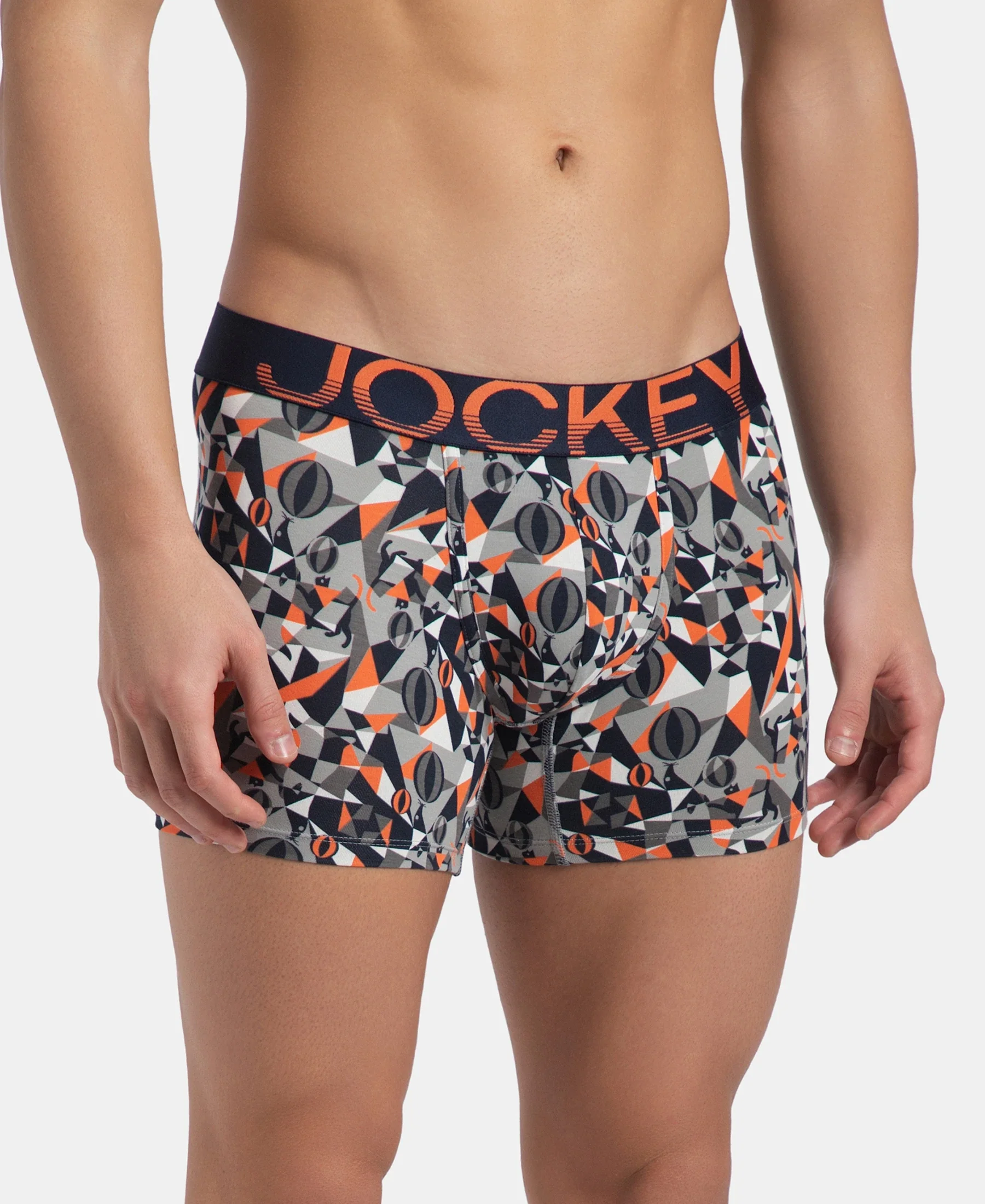 Super Combed Cotton Elastane Stretch Printed Trunk with Ultrasoft Waistband - Navy Nasturtium - Image 2