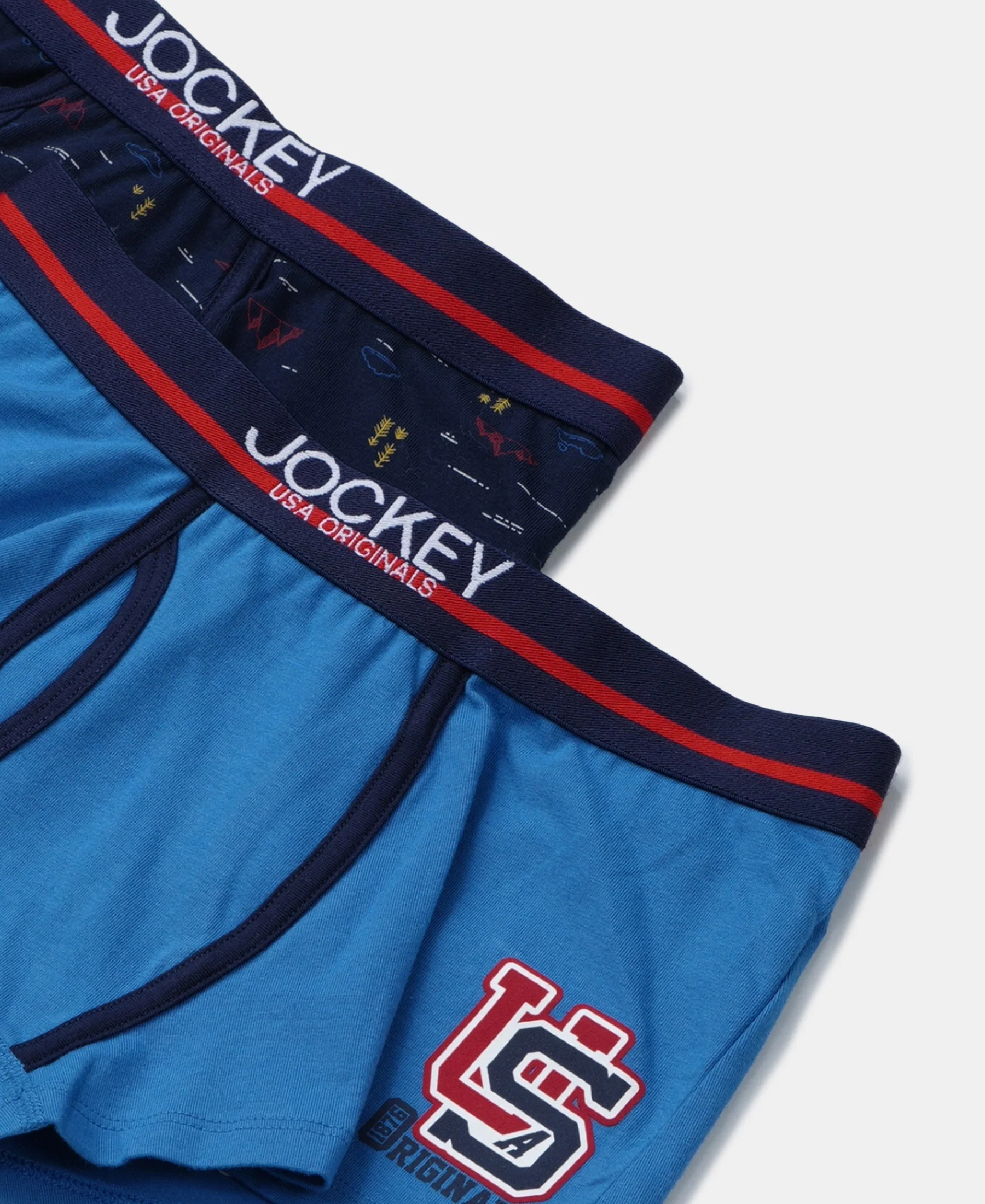 Super Combed Cotton Elastane Stretch Printed Trunk with Ultrasoft Waistband - Navy & Vallarta Blue (Pack of 2) - Image 7