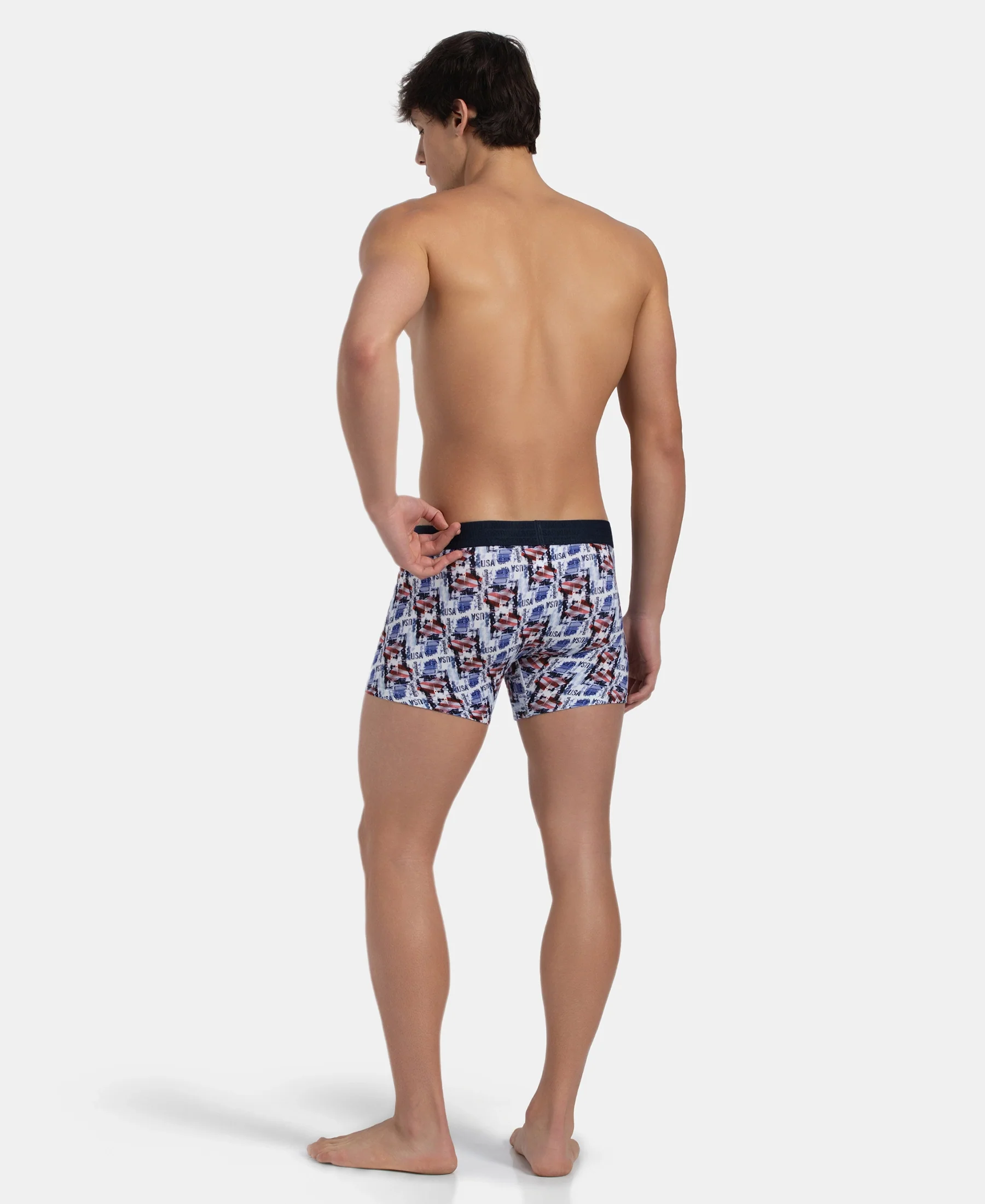 Super Combed Cotton Elastane Stretch Printed Trunk with Ultrasoft Waistband - White & Navy - Image 7