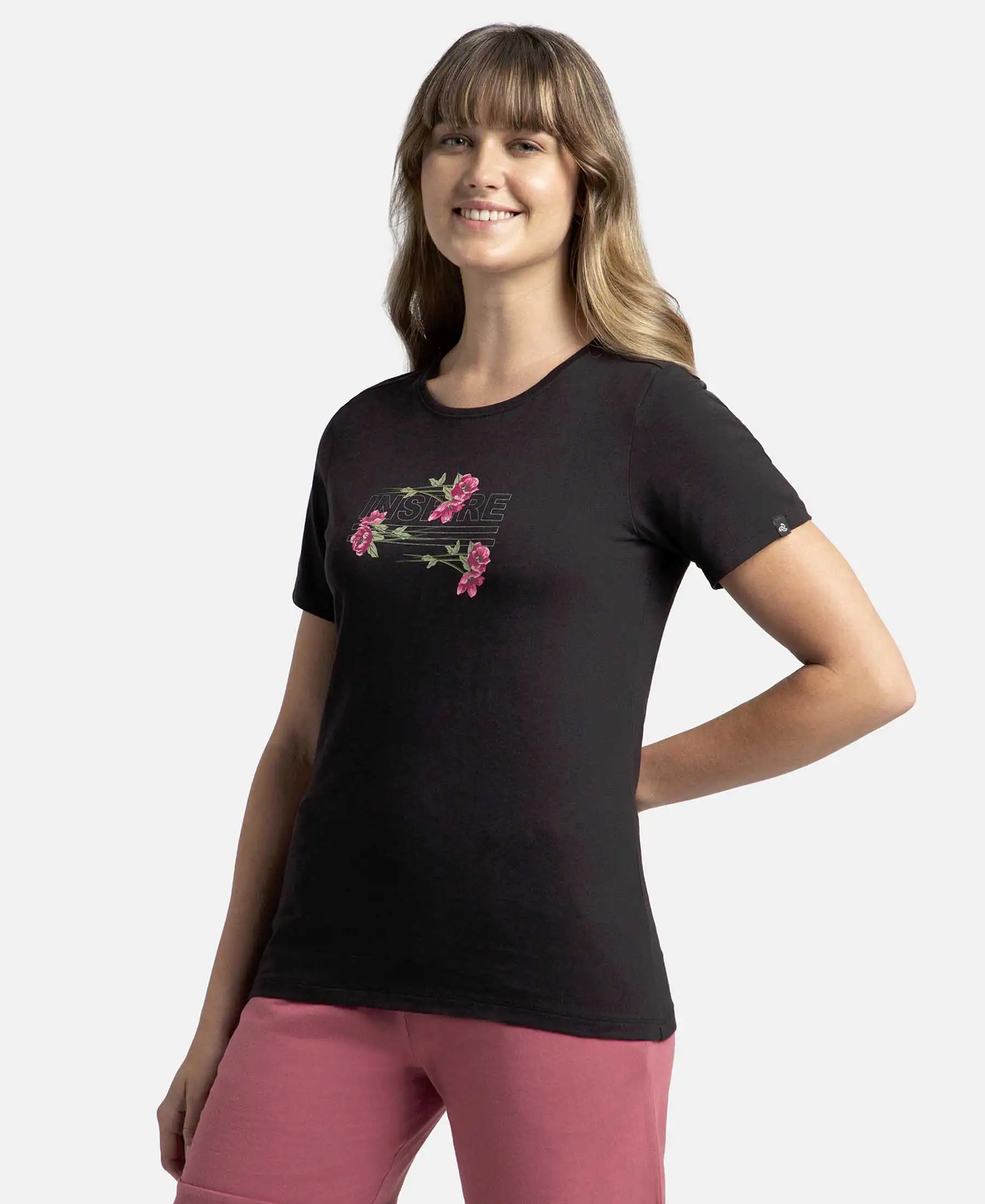 Super Combed Cotton Elastane Stretch Regular Fit Graphic Printed Round Neck Half Sleeve T-Shirt  - Black - Image 2