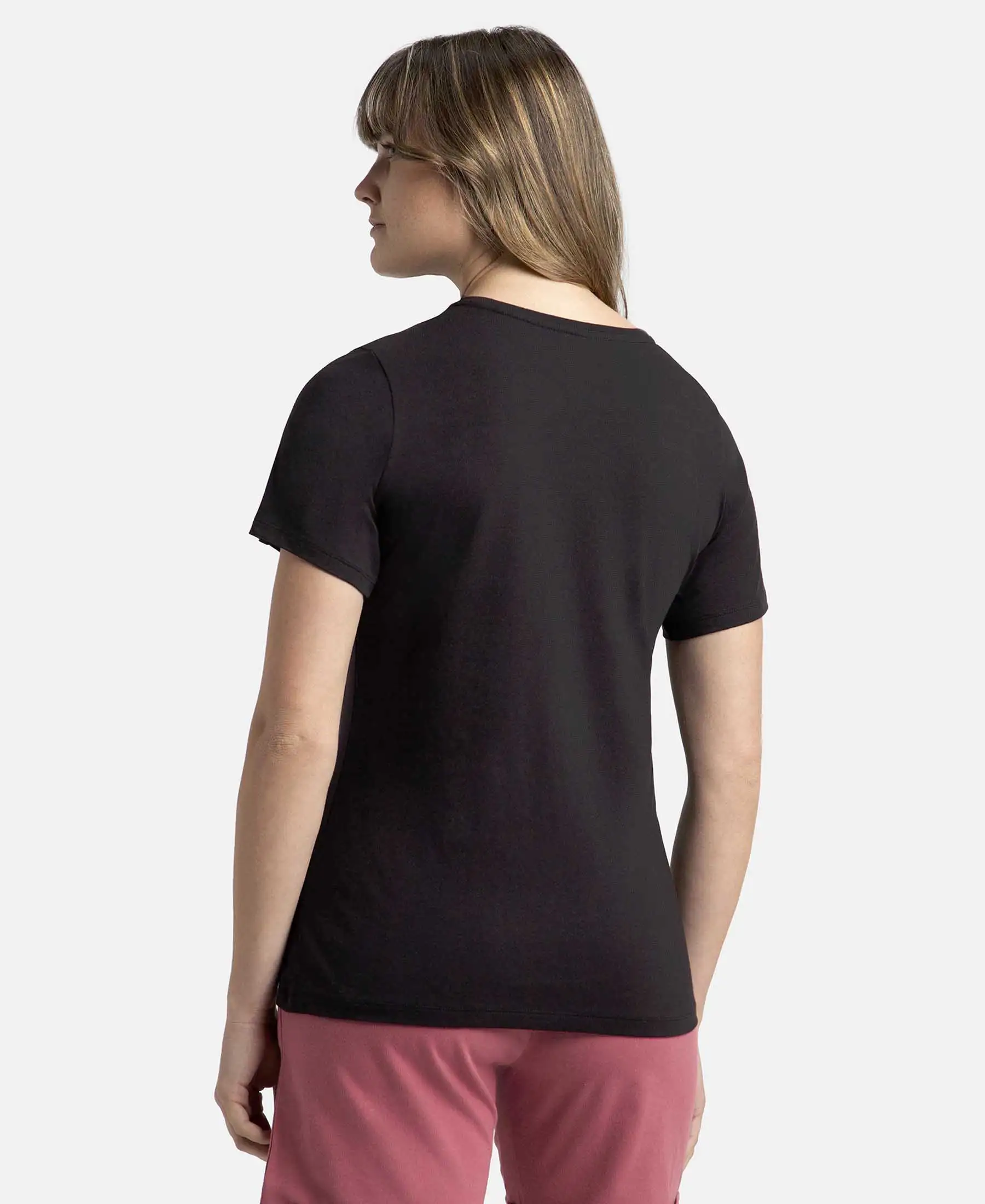Super Combed Cotton Elastane Stretch Regular Fit Graphic Printed Round Neck Half Sleeve T-Shirt  - Black - Image 3