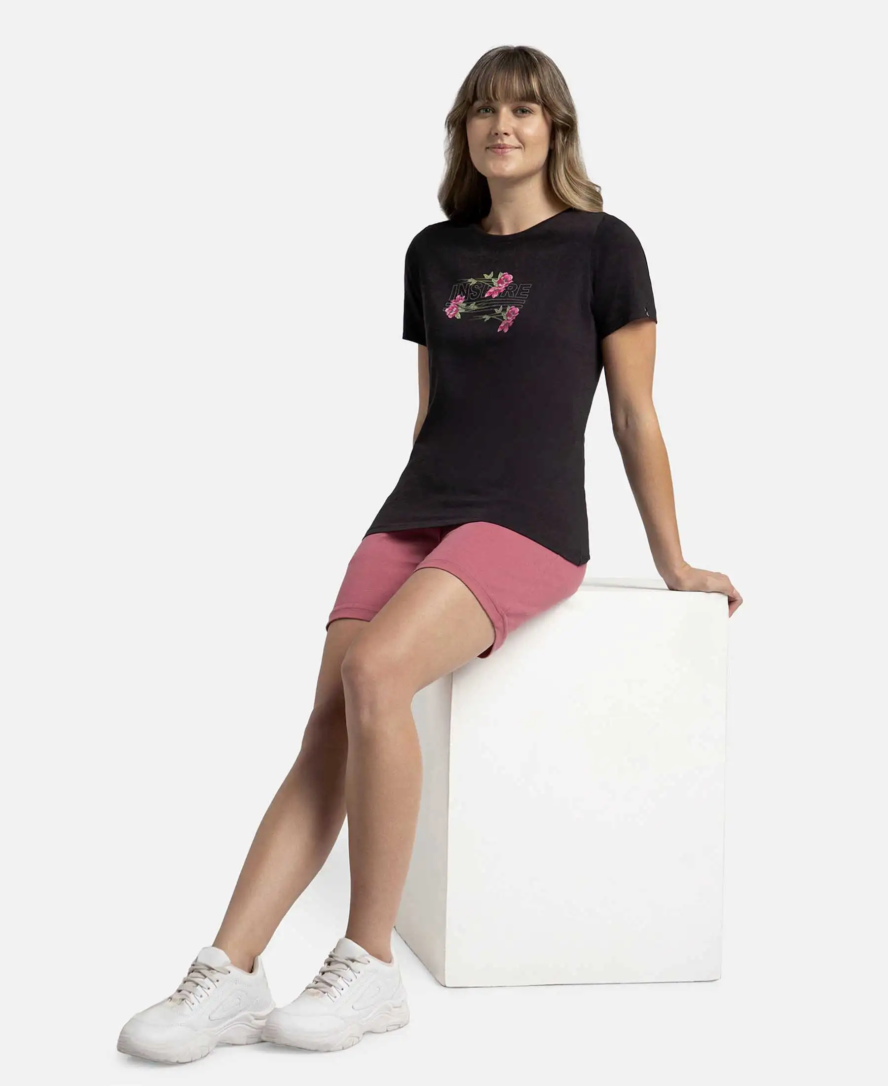 Super Combed Cotton Elastane Stretch Regular Fit Graphic Printed Round Neck Half Sleeve T-Shirt  - Black - Image 6