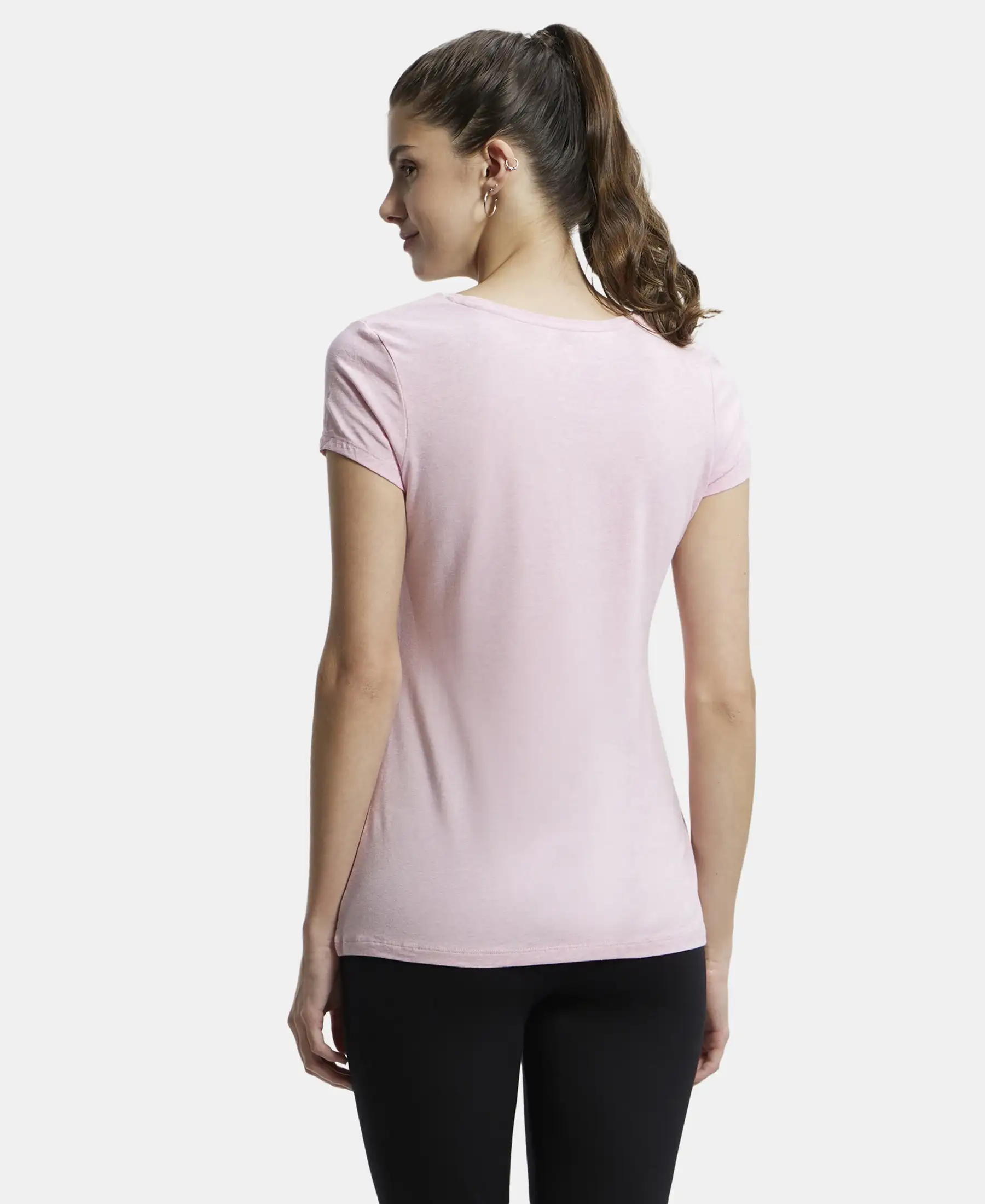Super Combed Cotton Elastane Stretch Regular Fit Graphic Printed Round Neck Half Sleeve T-Shirt - Pink lady melange print048 - Image 3