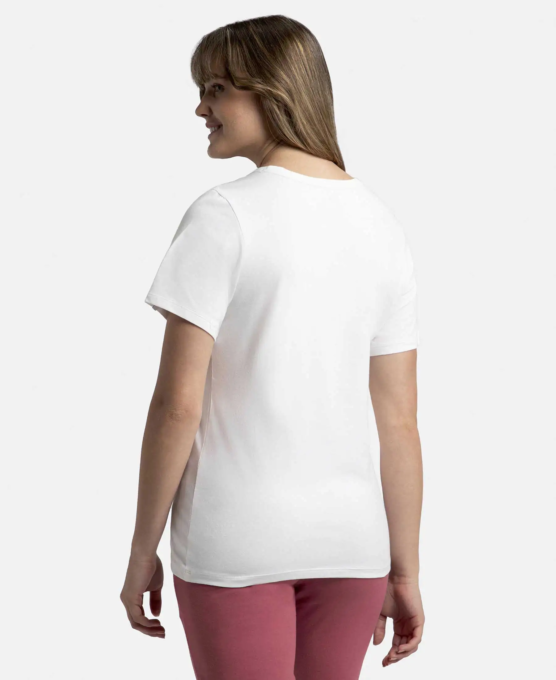 Super Combed Cotton Elastane Stretch Regular Fit Graphic Printed Round Neck Half Sleeve T-Shirt  - White - Image 3