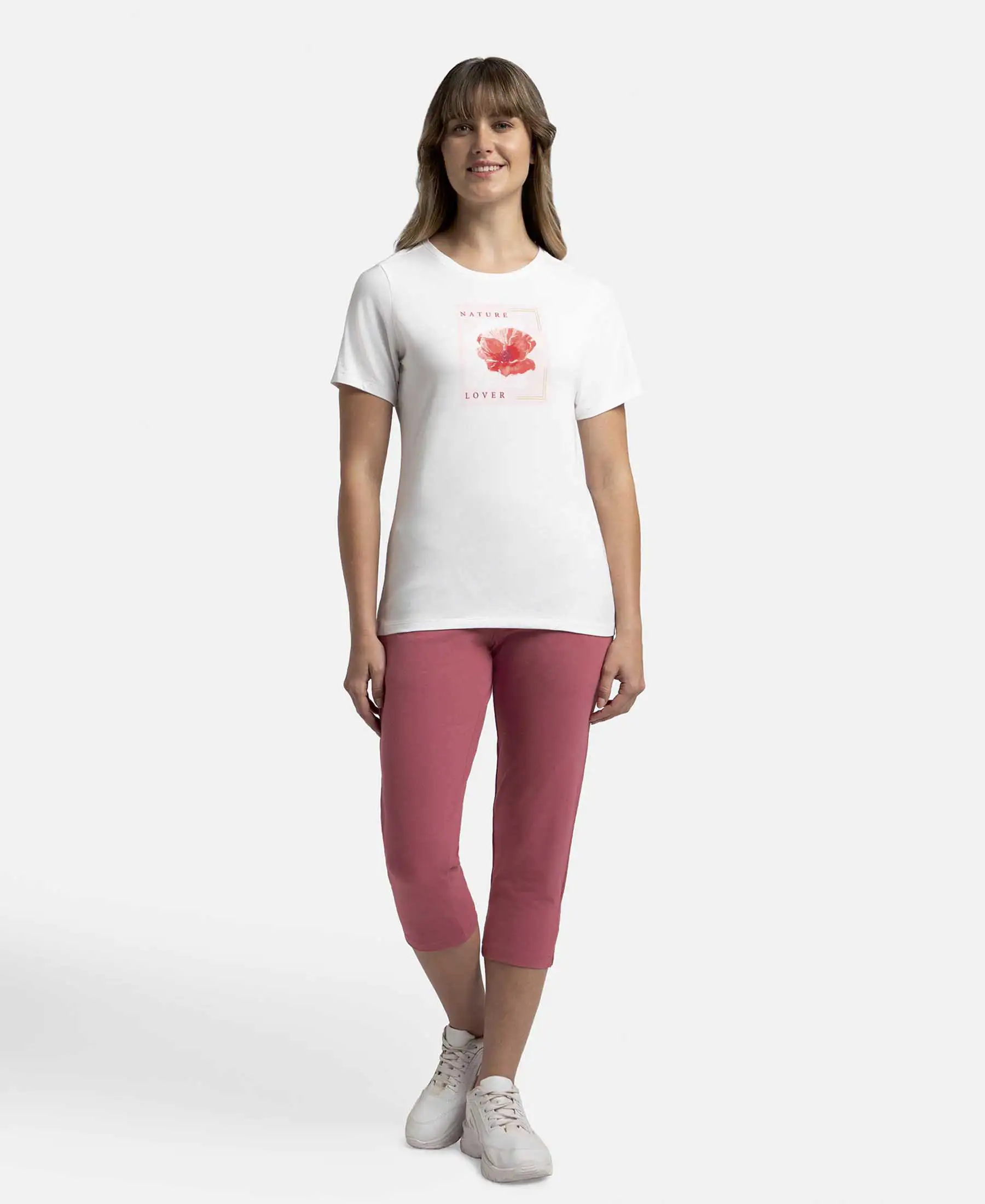 Super Combed Cotton Elastane Stretch Regular Fit Graphic Printed Round Neck Half Sleeve T-Shirt  - White - Image 4