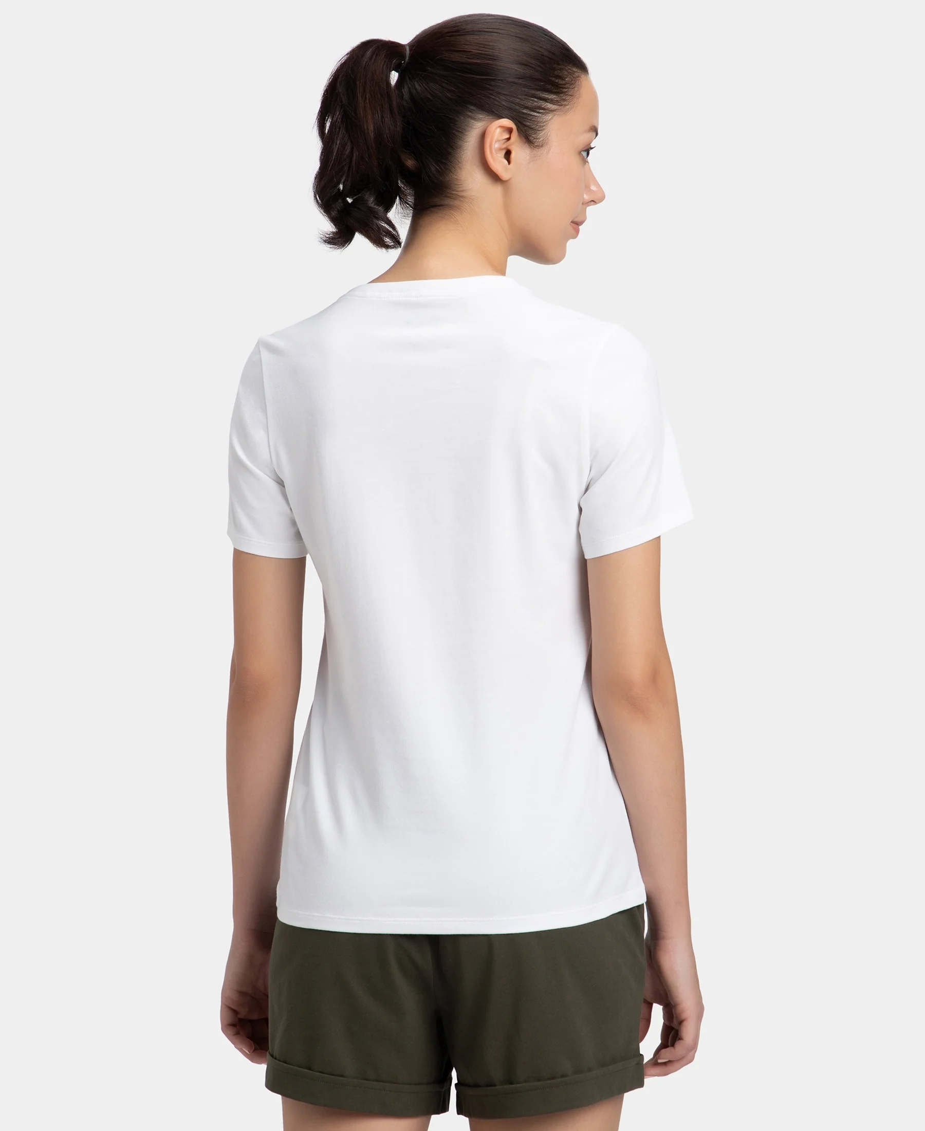 Super Combed Cotton Elastane Stretch Regular Fit Solid V Neck Half Sleeve T-Shirt - White - Image 3
