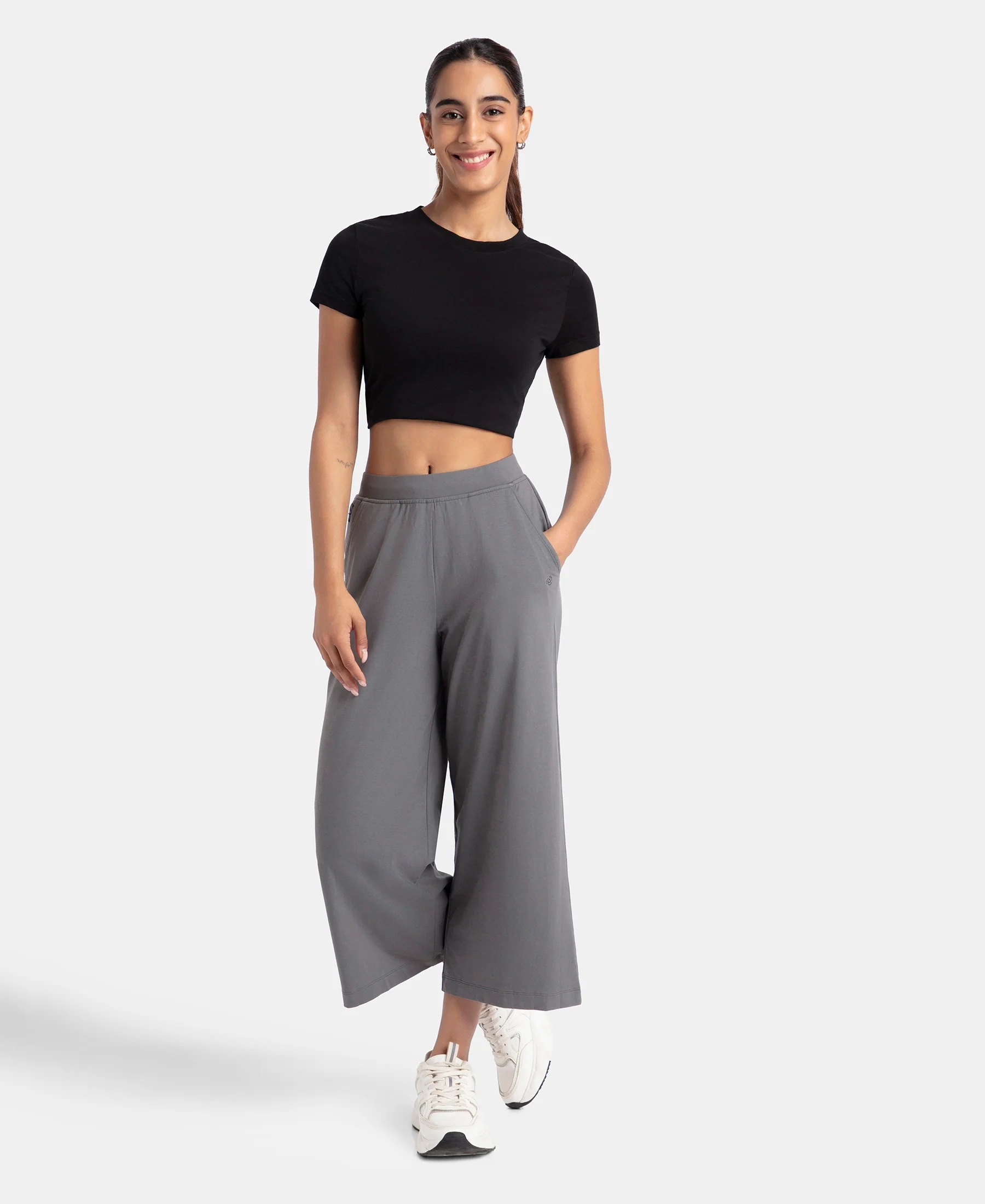 Super Combed Cotton Rich Elastane Stretch Relaxed Fit Culottes - Castle Rock - Image 4