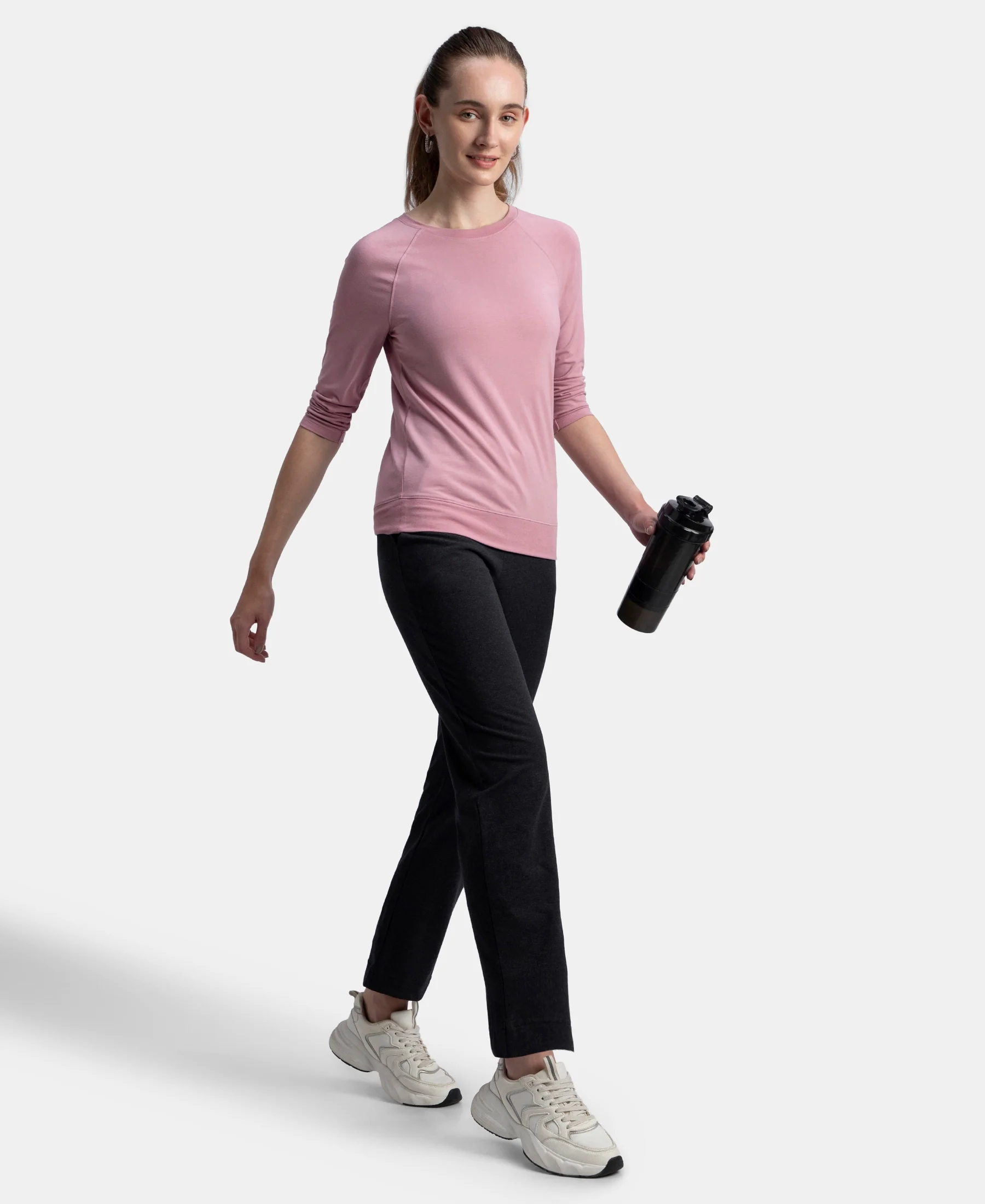 Super Combed Cotton Elastane Stretch Relaxed Fit Trackpants With Side Pockets - Black Melange - Image 6