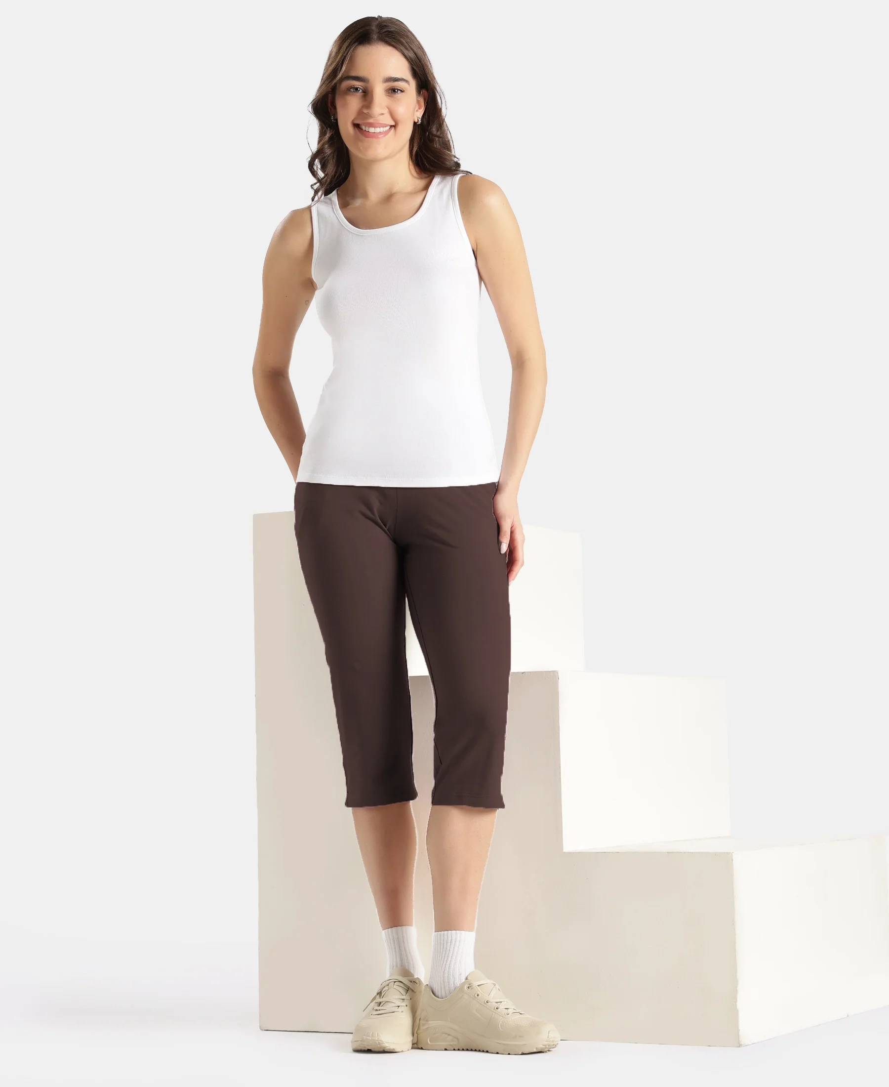 Super Combed Cotton Elastane Stretch Slim Fit Capri with Side Pockets - Coffee - Image 6