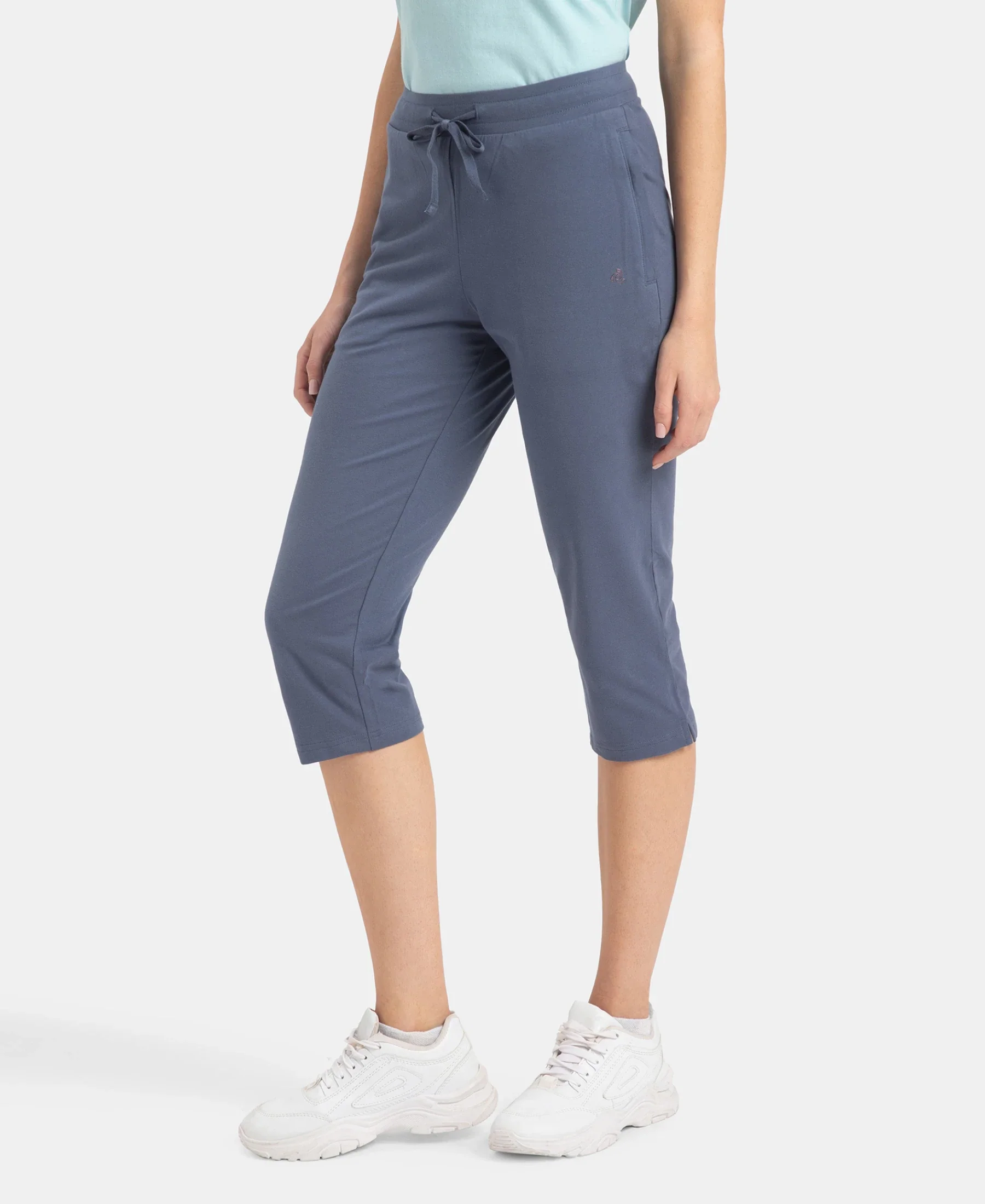 Super Combed Cotton Elastane Stretch Slim Fit Capri with Side Pockets - Mirage Blue - Image 2