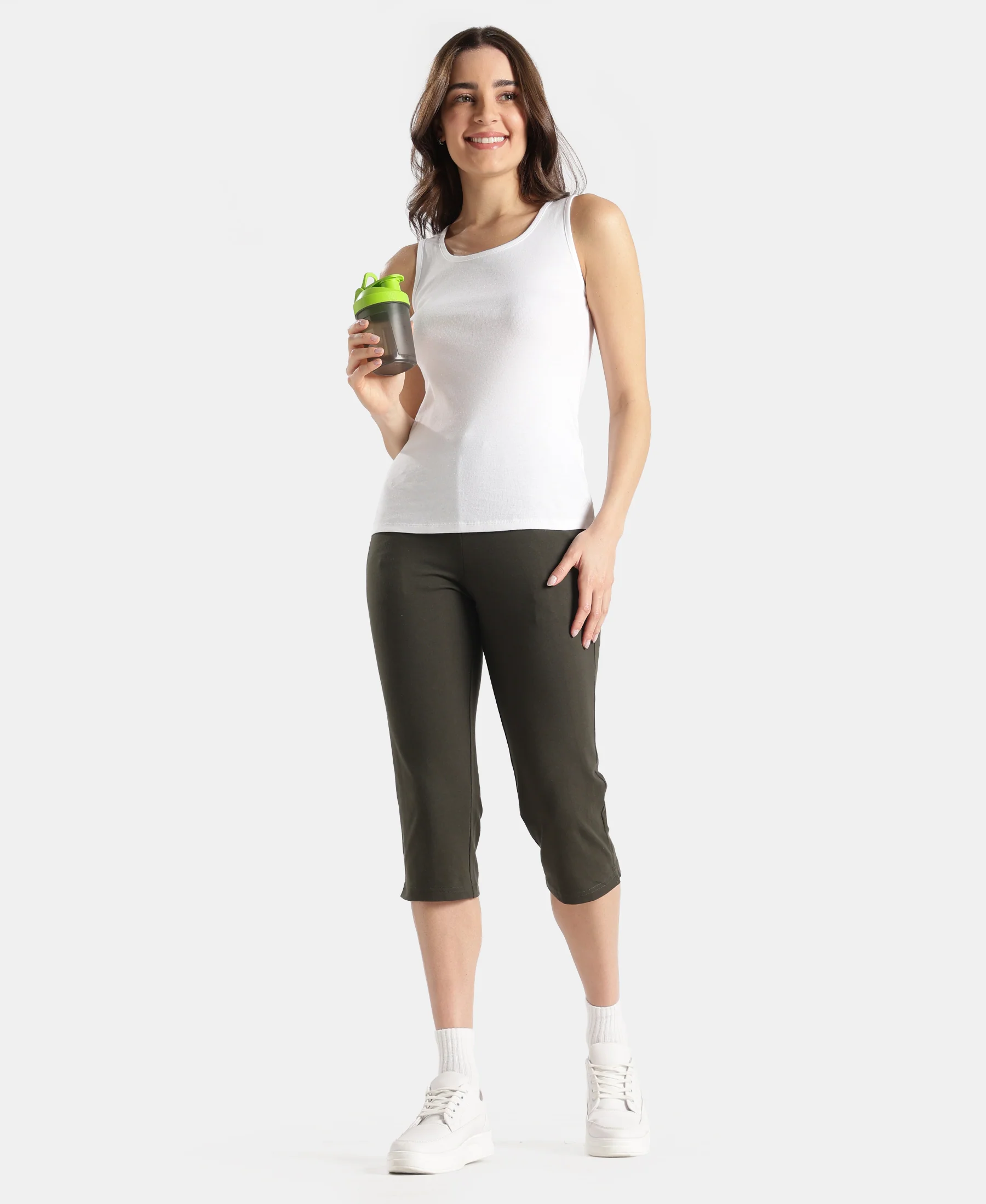 Super Combed Cotton Elastane Stretch Slim Fit Capri with Side Pockets - Olive - Image 4