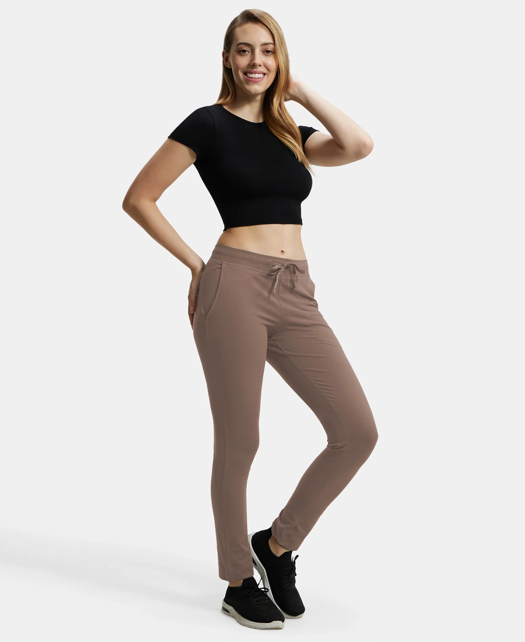 Super Combed Cotton Elastane Stretch Slim Fit Trackpants With Side Pockets - Taupe Grey - Image 6