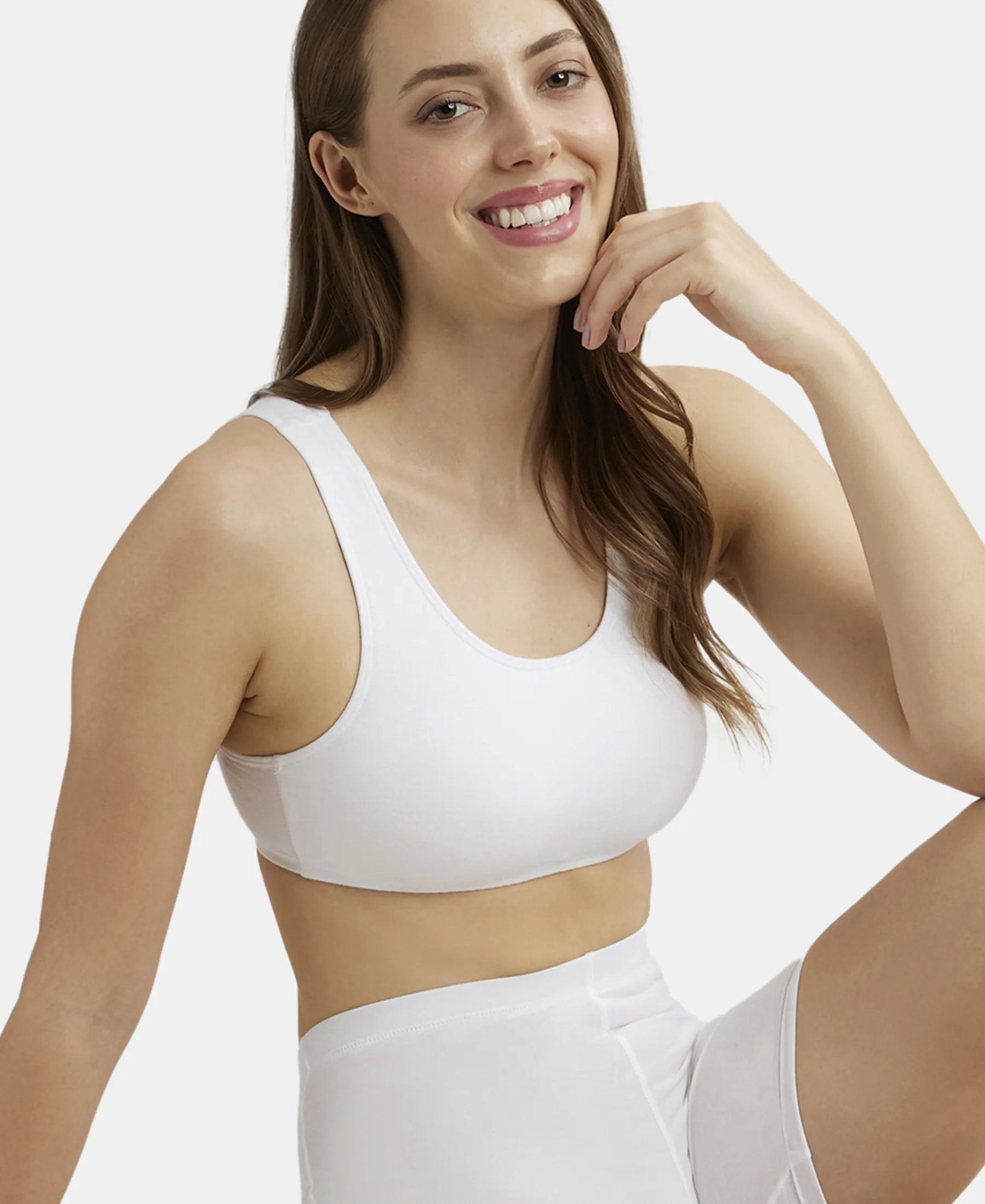 Super Combed Cotton Elastane Stretch Slip On Crop Top With StayFresh Treatment - White - Image 5
