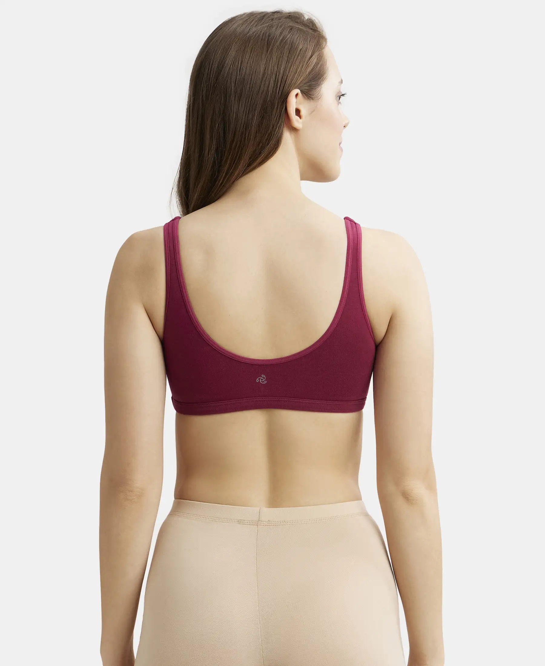 Super Combed Cotton Elastane Stretch Slip On Lounge Bra With StayFresh Treatment - Beet Red - Image 3