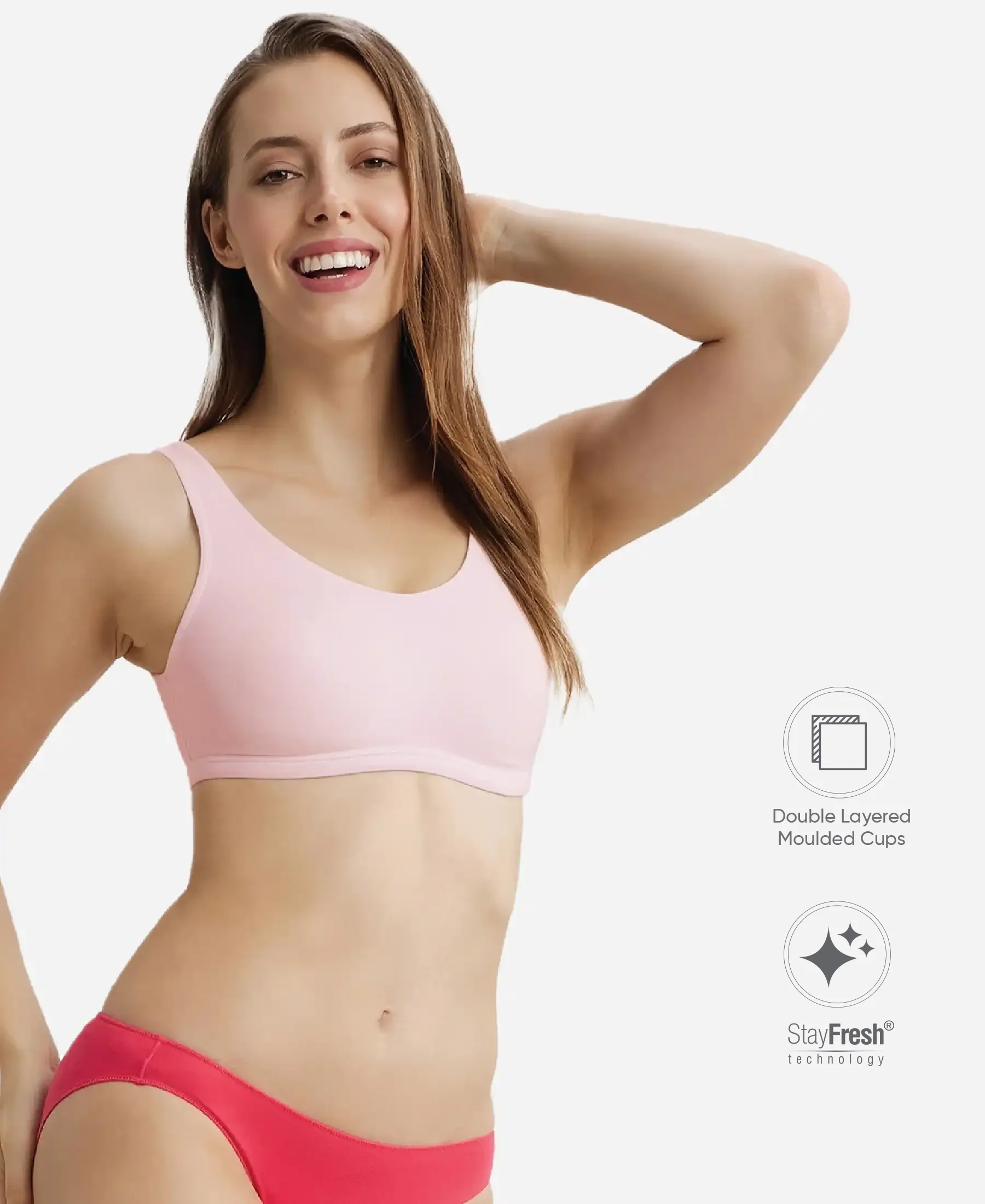 Super Combed Cotton Elastane Stretch Slip On Lounge Bra With StayFresh Treatment - Crush N Blush - Image 2