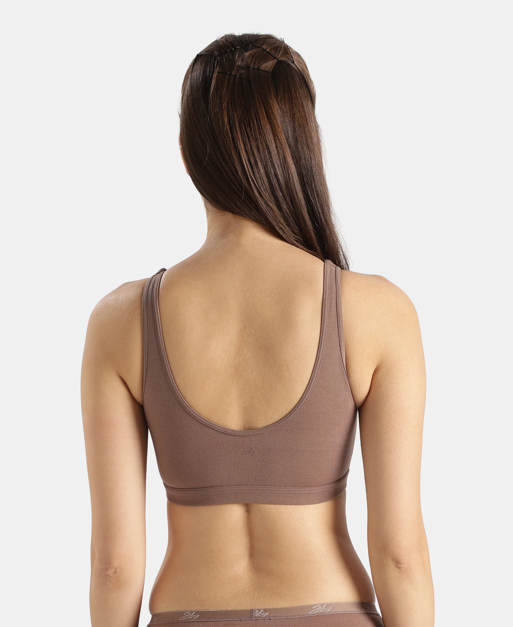 Super Combed Cotton Elastane Stretch Slip On Lounge Bra With StayFresh Treatment - Deep Taupe - Image 3