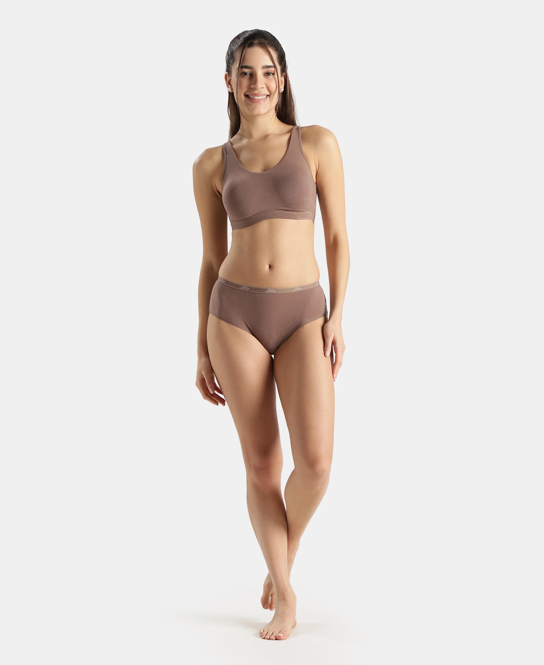 Super Combed Cotton Elastane Stretch Slip On Lounge Bra With StayFresh Treatment - Deep Taupe - Image 4