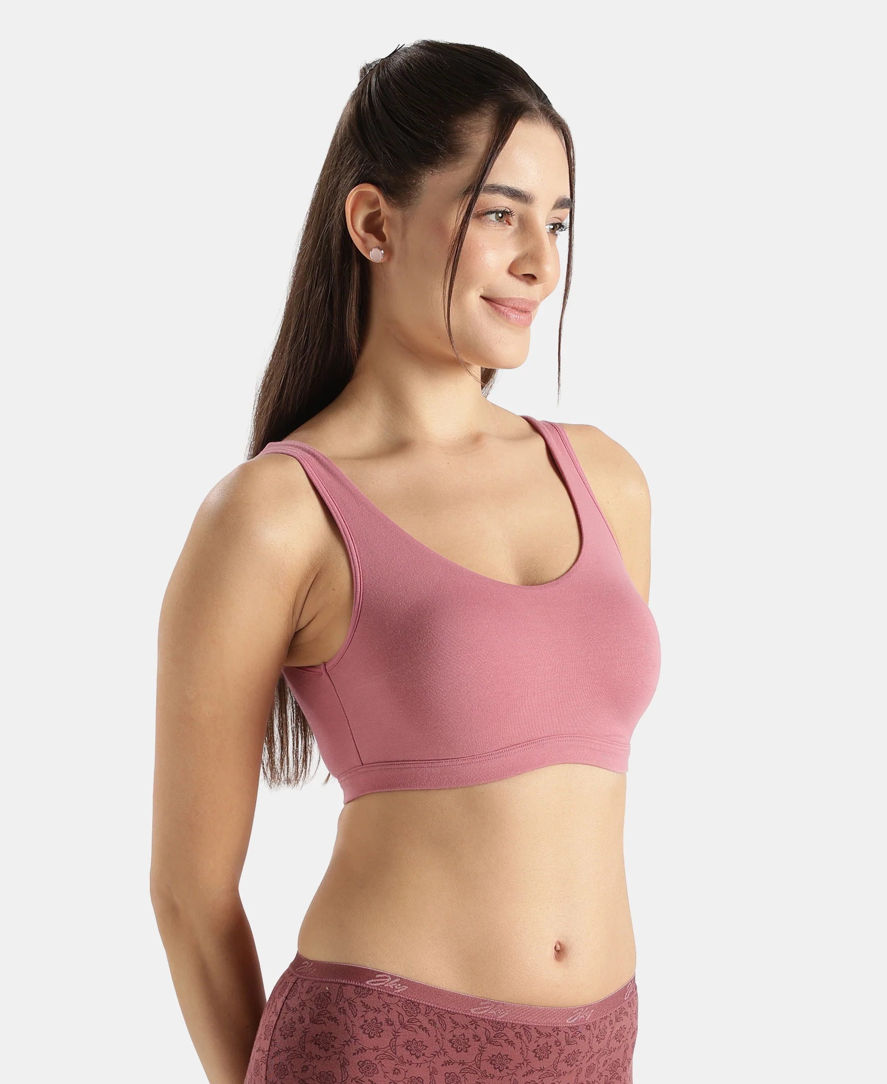 Super Combed Cotton Elastane Stretch Slip On Lounge Bra With StayFresh Treatment - Heather Rose - Image 2