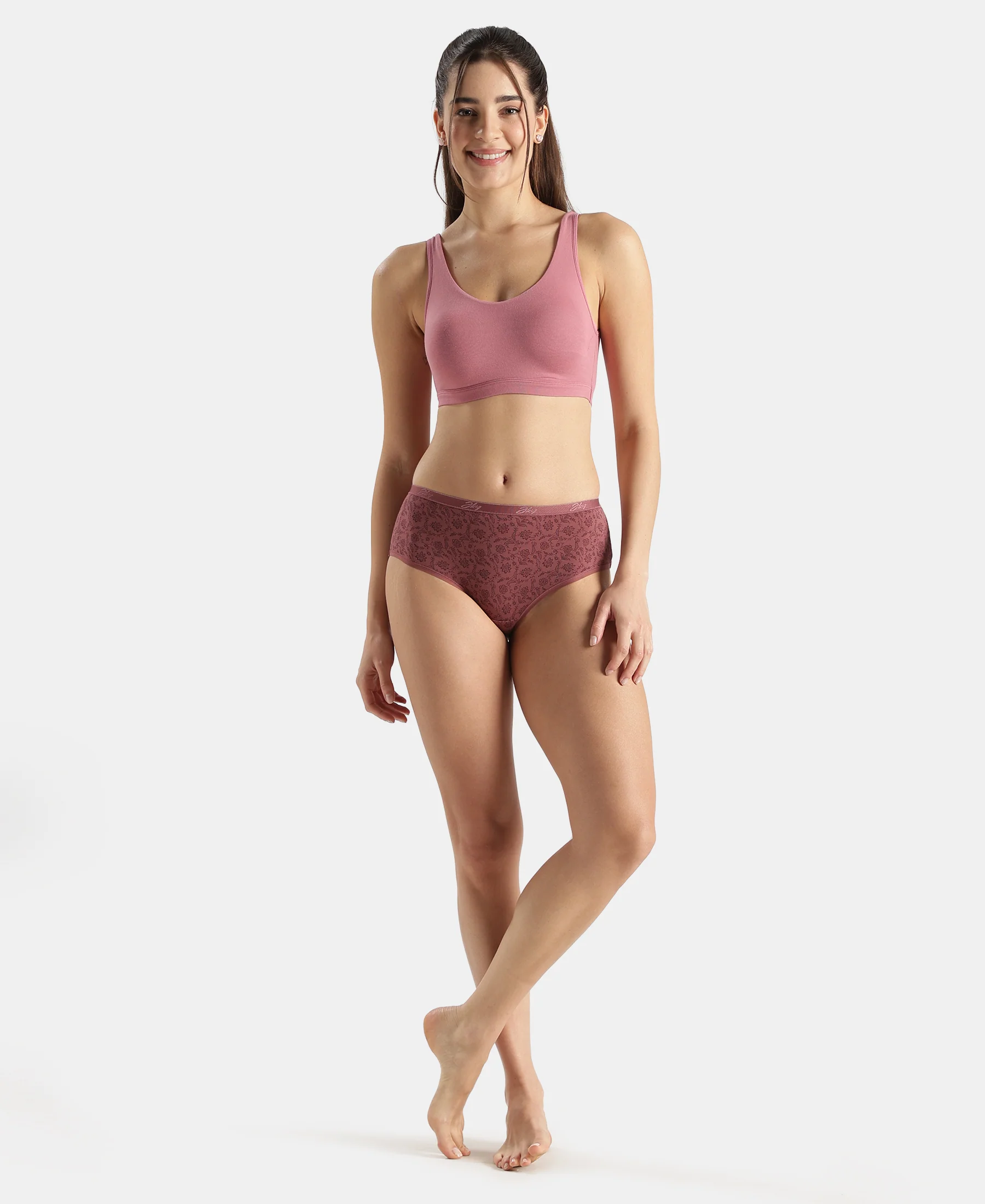 Super Combed Cotton Elastane Stretch Slip On Lounge Bra With StayFresh Treatment - Heather Rose - Image 4