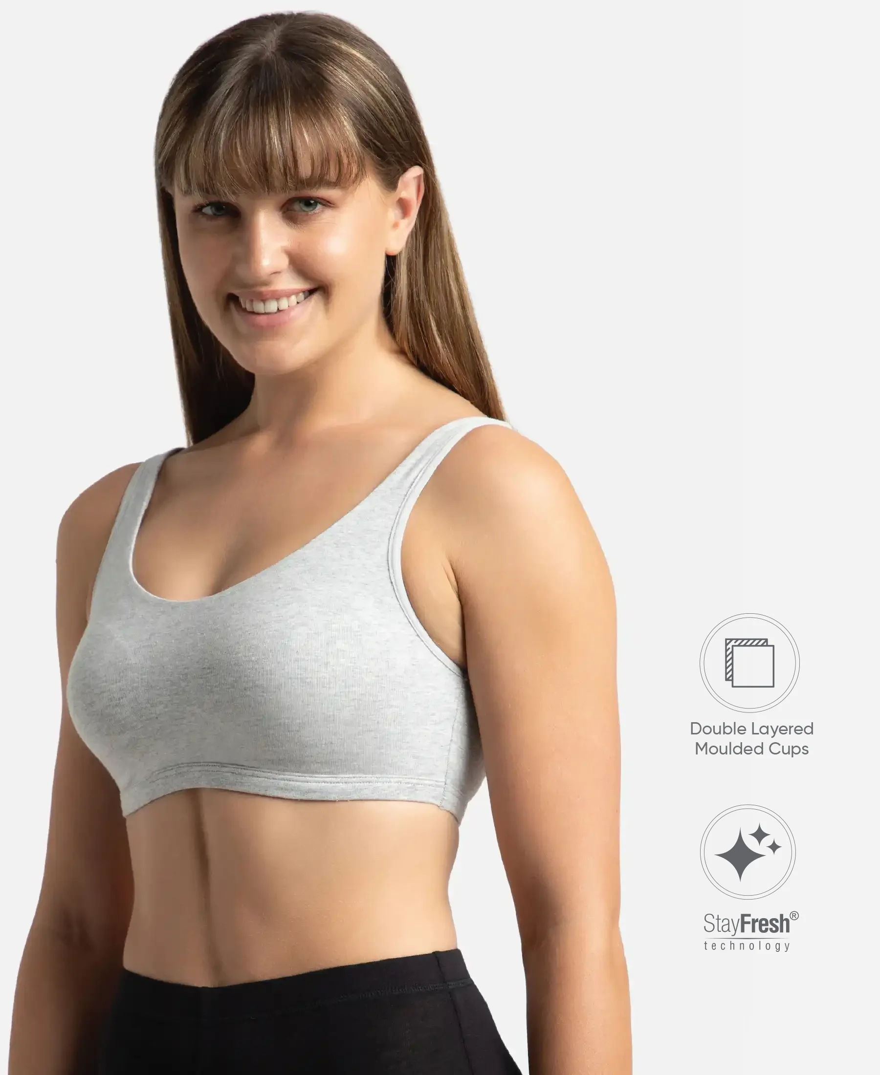 Super Combed Cotton Elastane Stretch Slip On Lounge Bra With StayFresh Treatment - Steel Grey Melange - Image 2