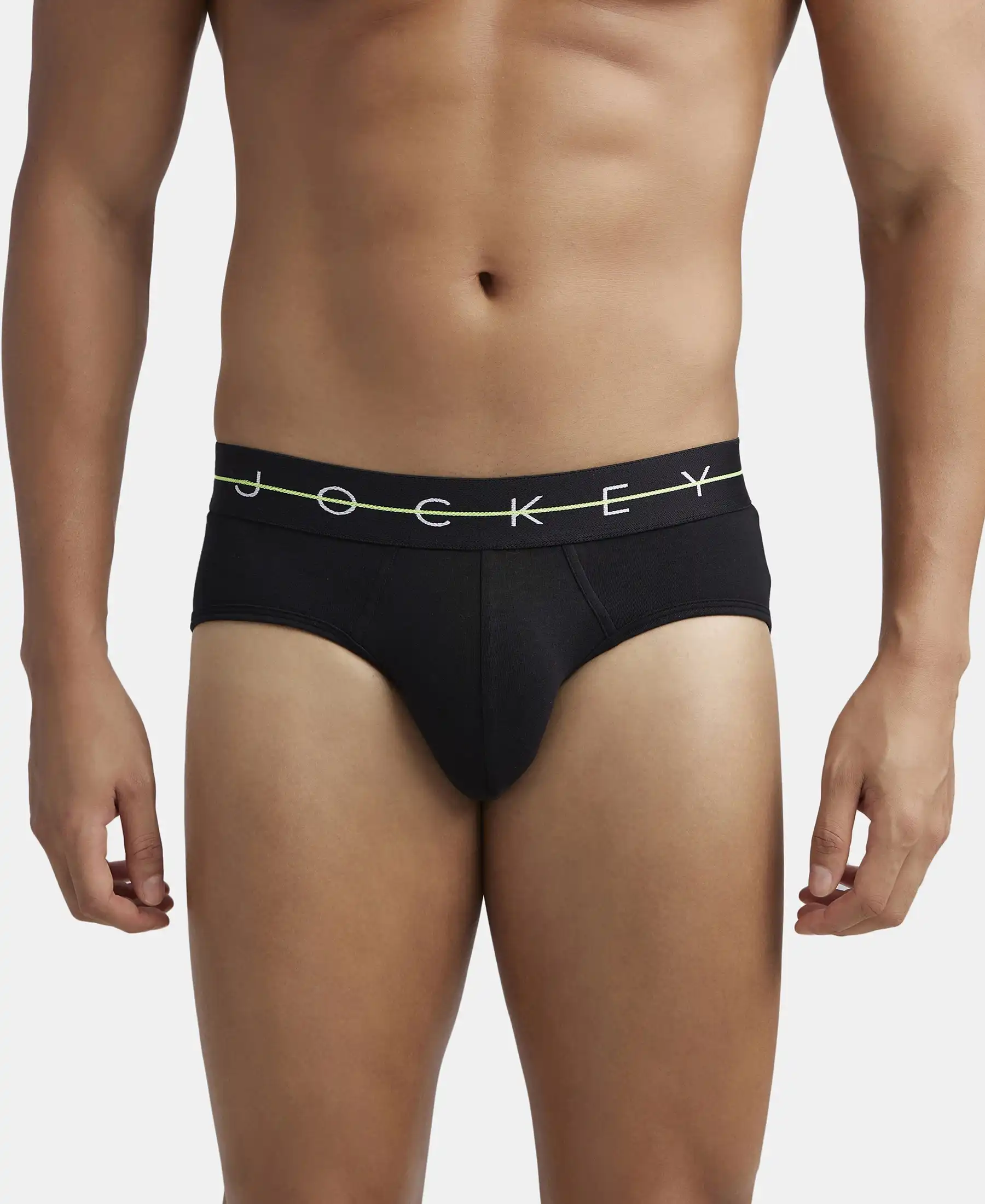Super Combed Cotton Elastane Stretch Solid Brief with Ultrasoft Waistband - Black & Graphite (Pack of 2) - Image 2