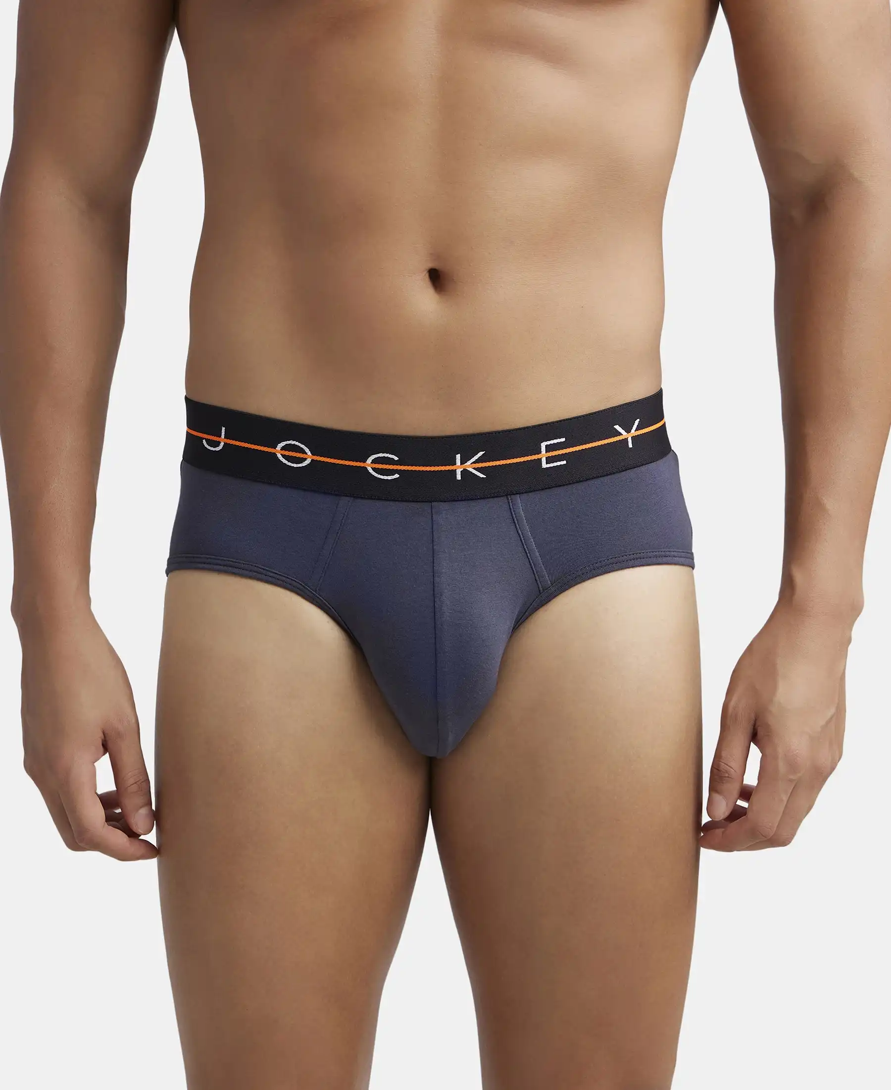 Super Combed Cotton Elastane Stretch Solid Brief with Ultrasoft Waistband - Black & Graphite (Pack of 2) - Image 3