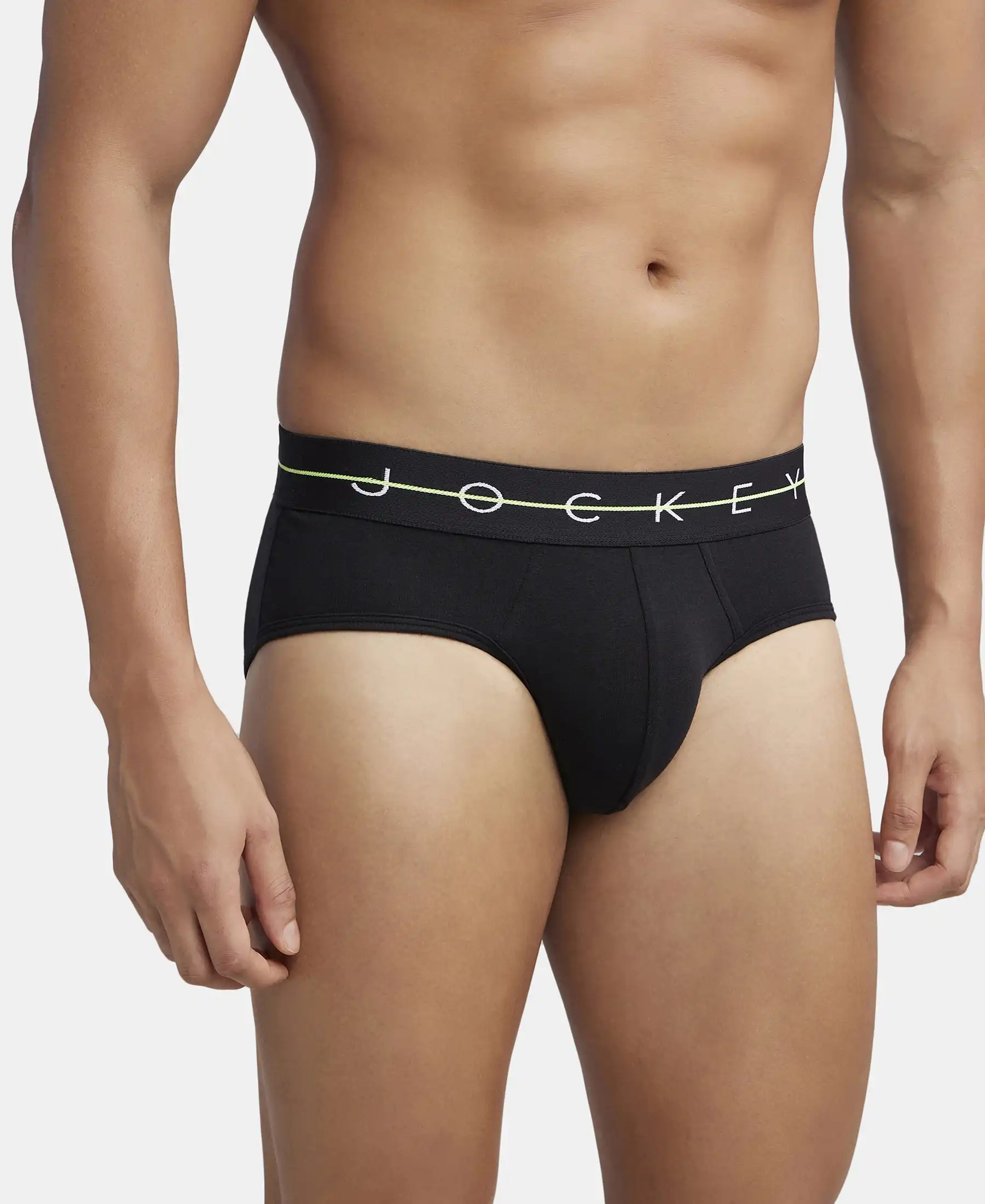 Super Combed Cotton Elastane Stretch Solid Brief with Ultrasoft Waistband - Black & Graphite (Pack of 2) - Image 4