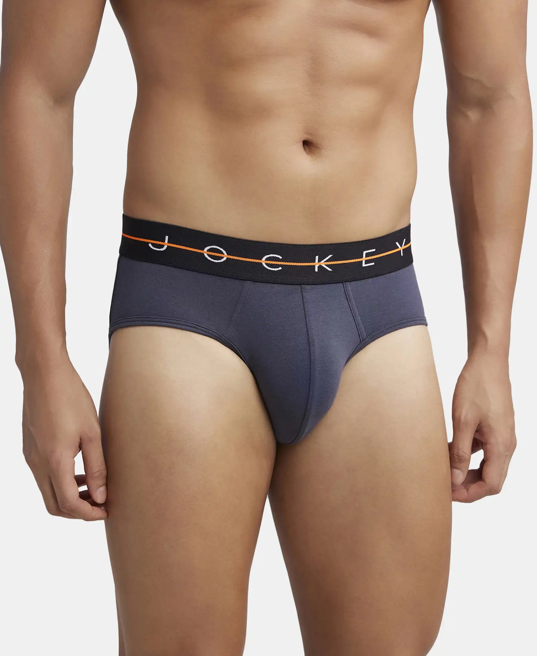 Super Combed Cotton Elastane Stretch Solid Brief with Ultrasoft Waistband - Black & Graphite (Pack of 2) - Image 6