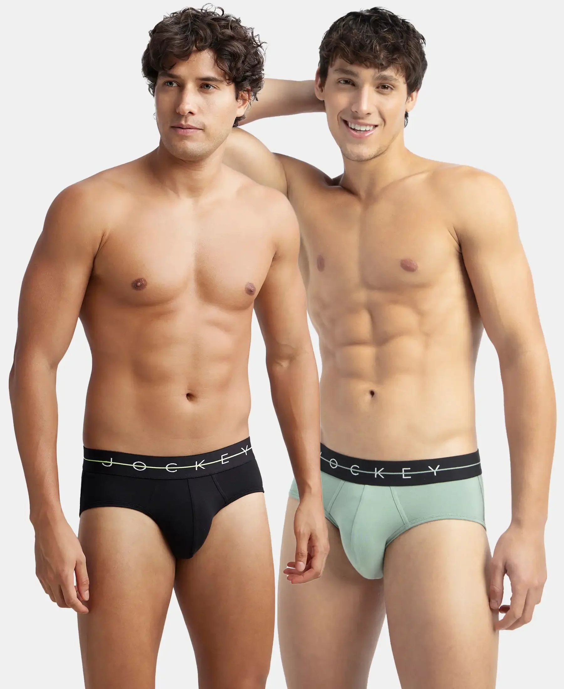 Super Combed Cotton Elastane Stretch Solid Brief with Ultrasoft Waistband - Black & Iceberg Green (Pack of 2) - Image 5