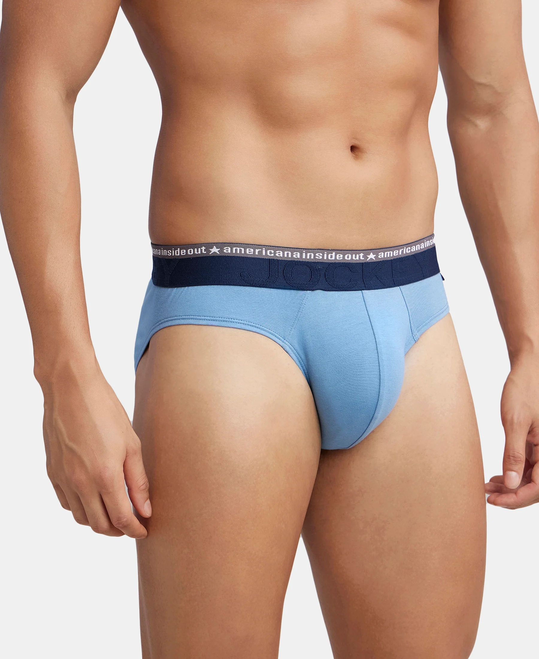 Super Combed Cotton Elastane Stretch Solid Brief with Ultrasoft Waistband - Blue Heaven - Image 2