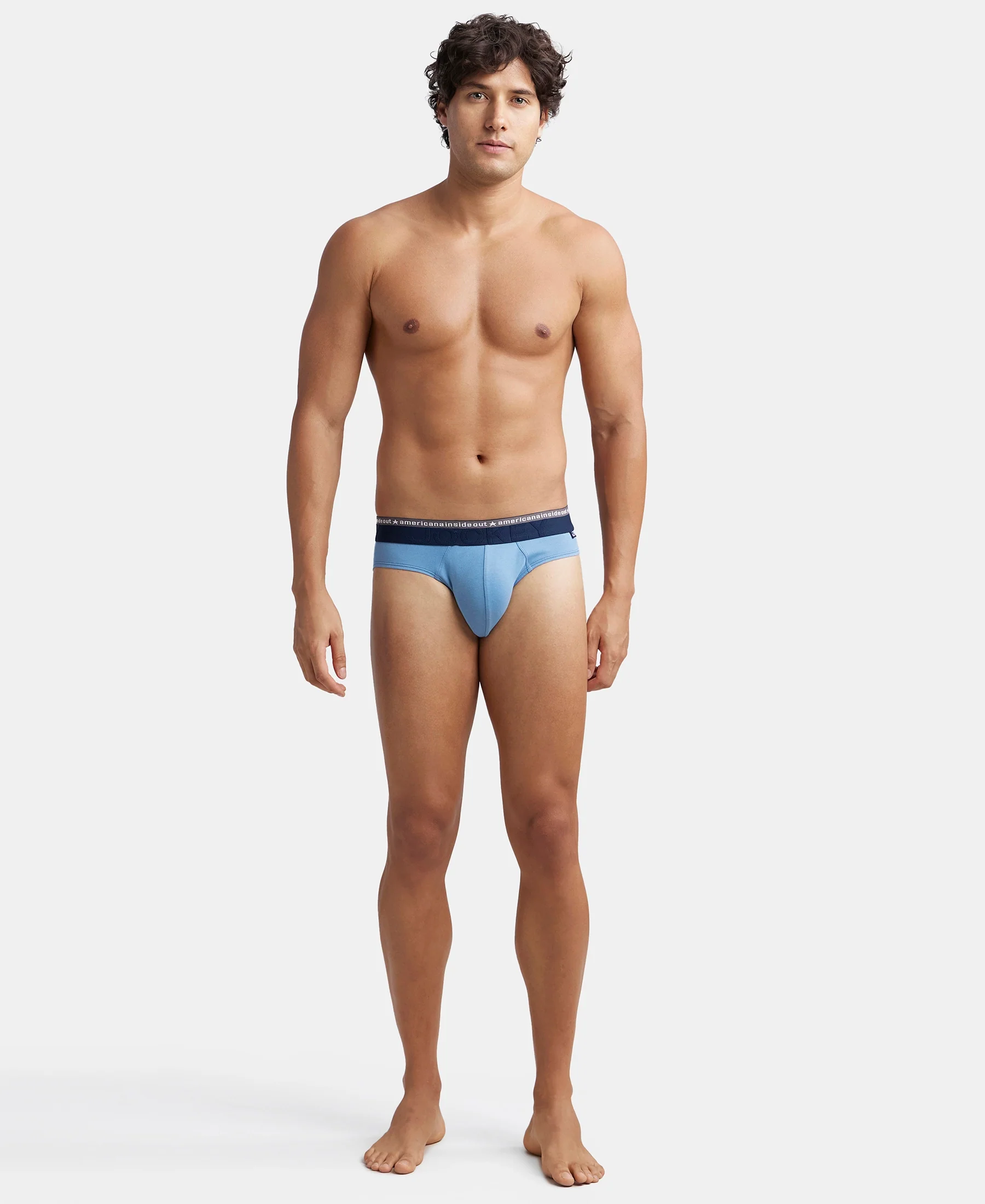 Super Combed Cotton Elastane Stretch Solid Brief with Ultrasoft Waistband - Blue Heaven - Image 4